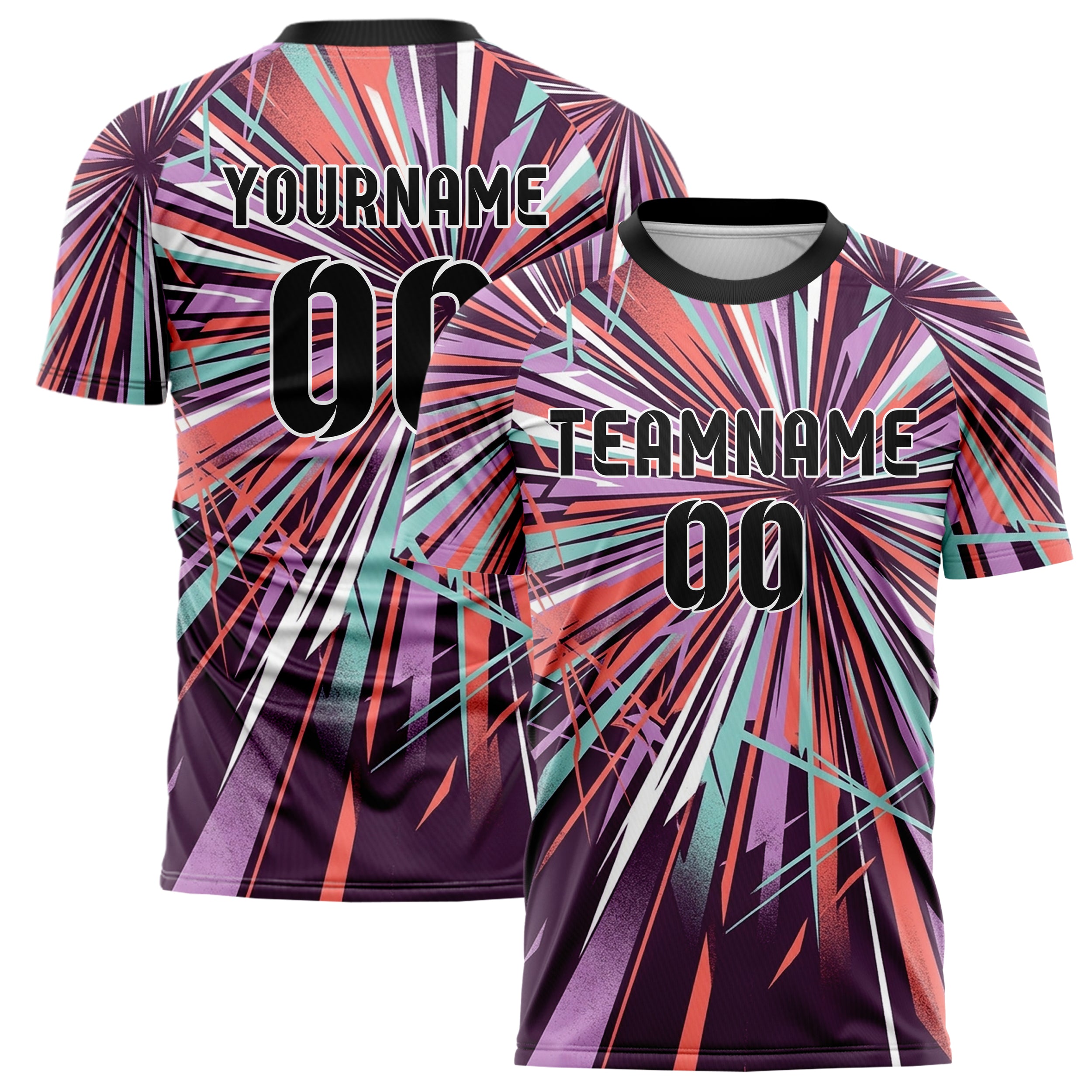 Plum Coral Aqua Lilac White Laserfog Grid Arena Custom Soccer Jersey