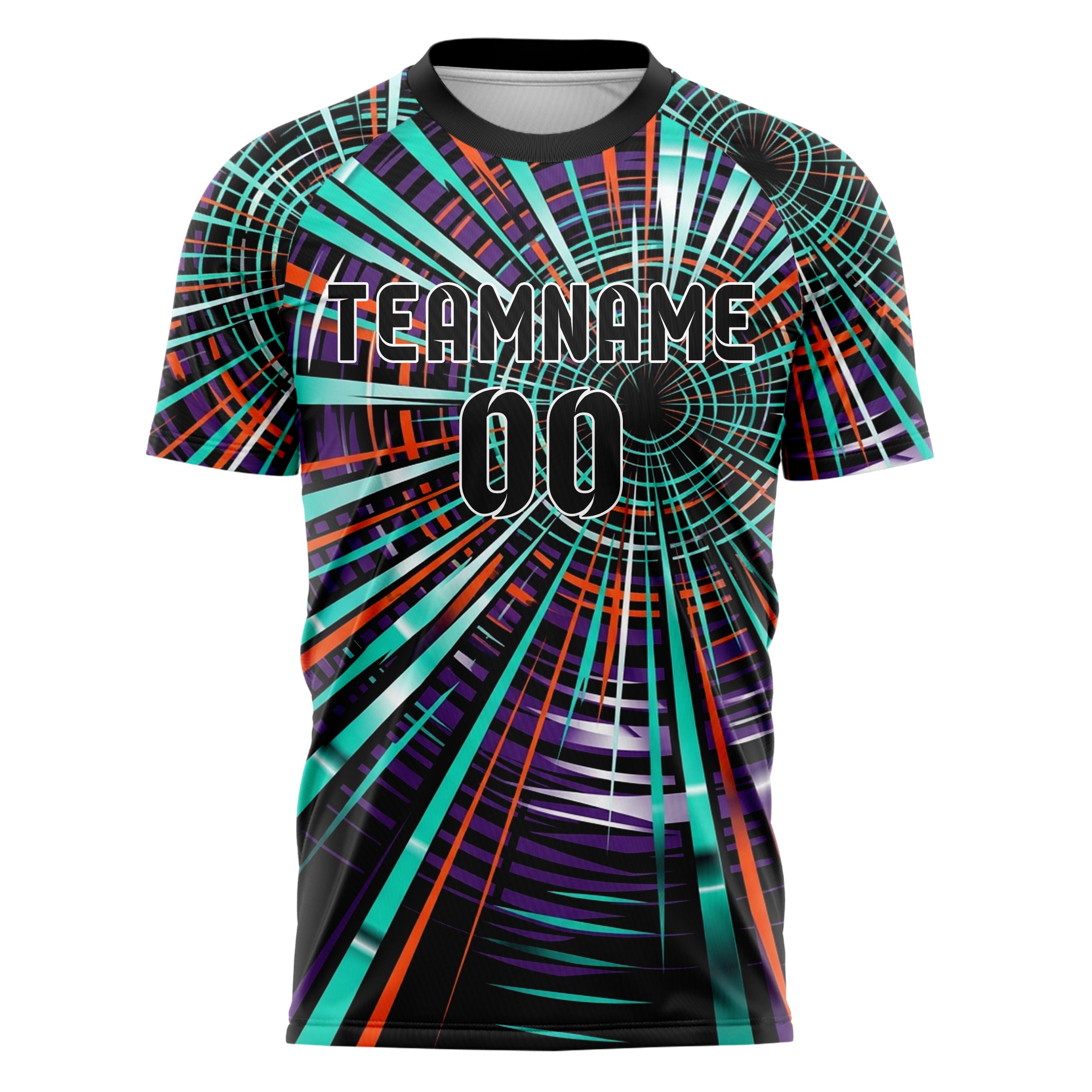 Black Teal Orange Purple White Psychedelic Ripple Network Custom Soccer Jersey