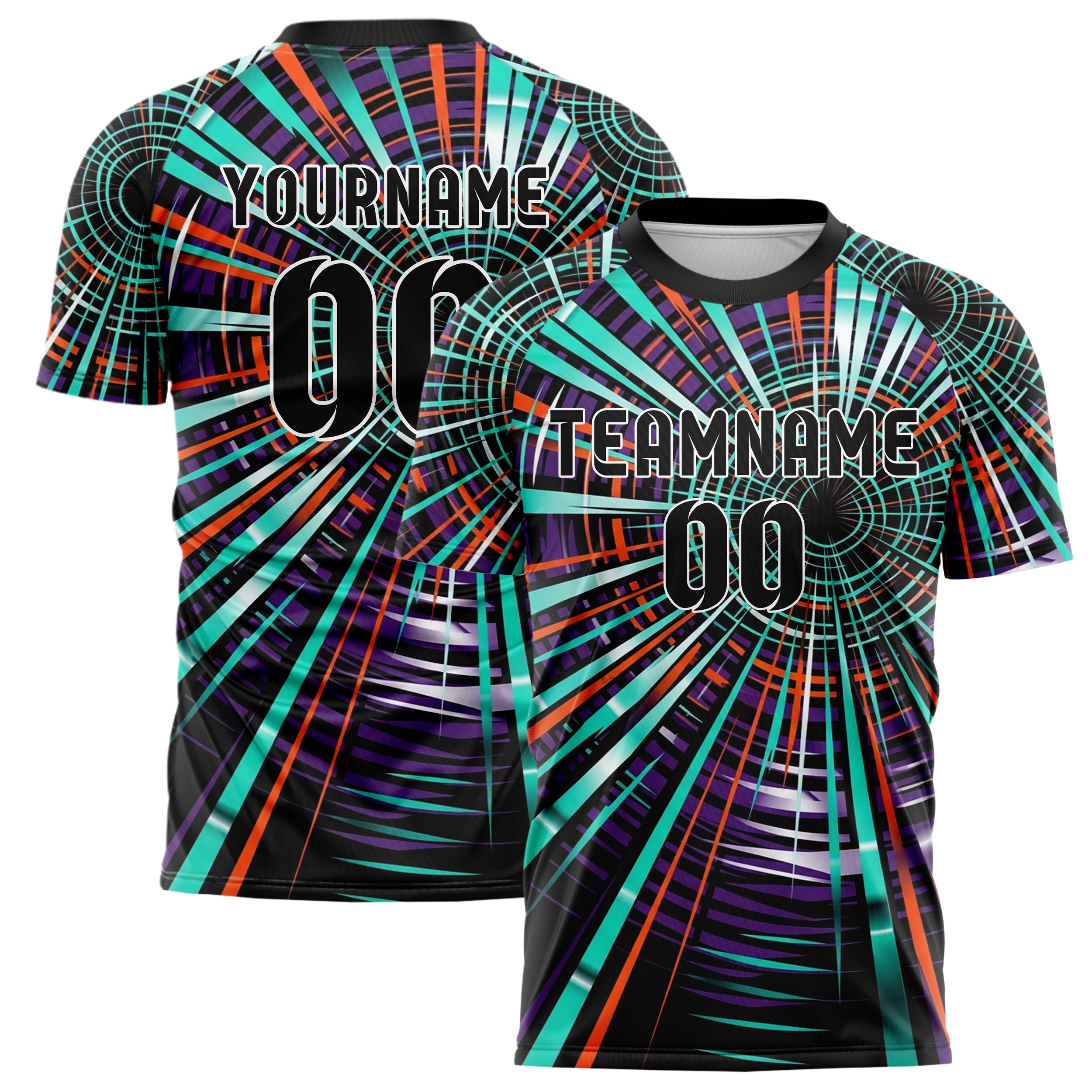 Black Teal Orange Purple White Psychedelic Ripple Network Custom Soccer Jersey