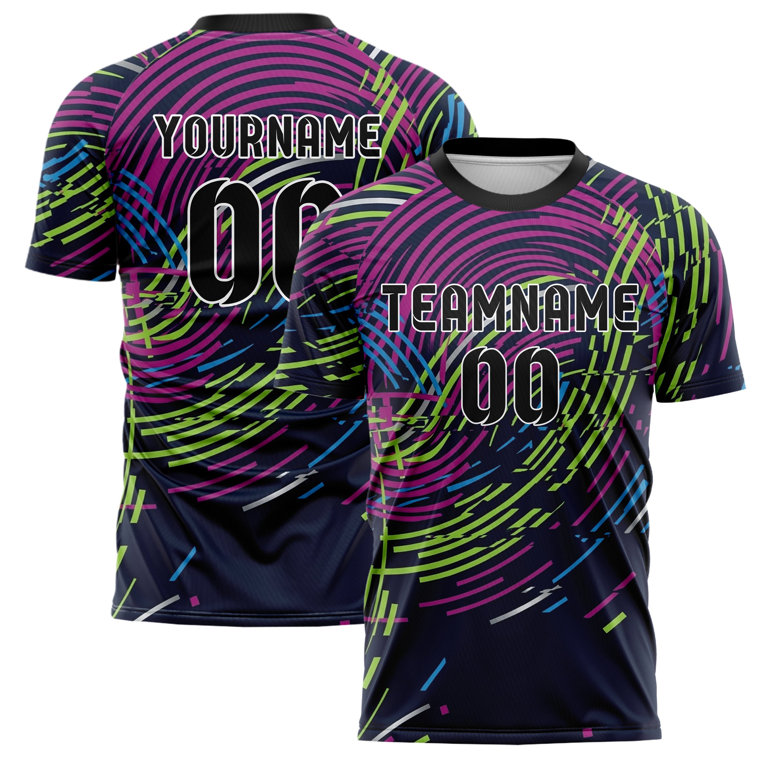 Navy Magenta Lime Blue Silver Neon Echo Bands Custom Soccer Jersey