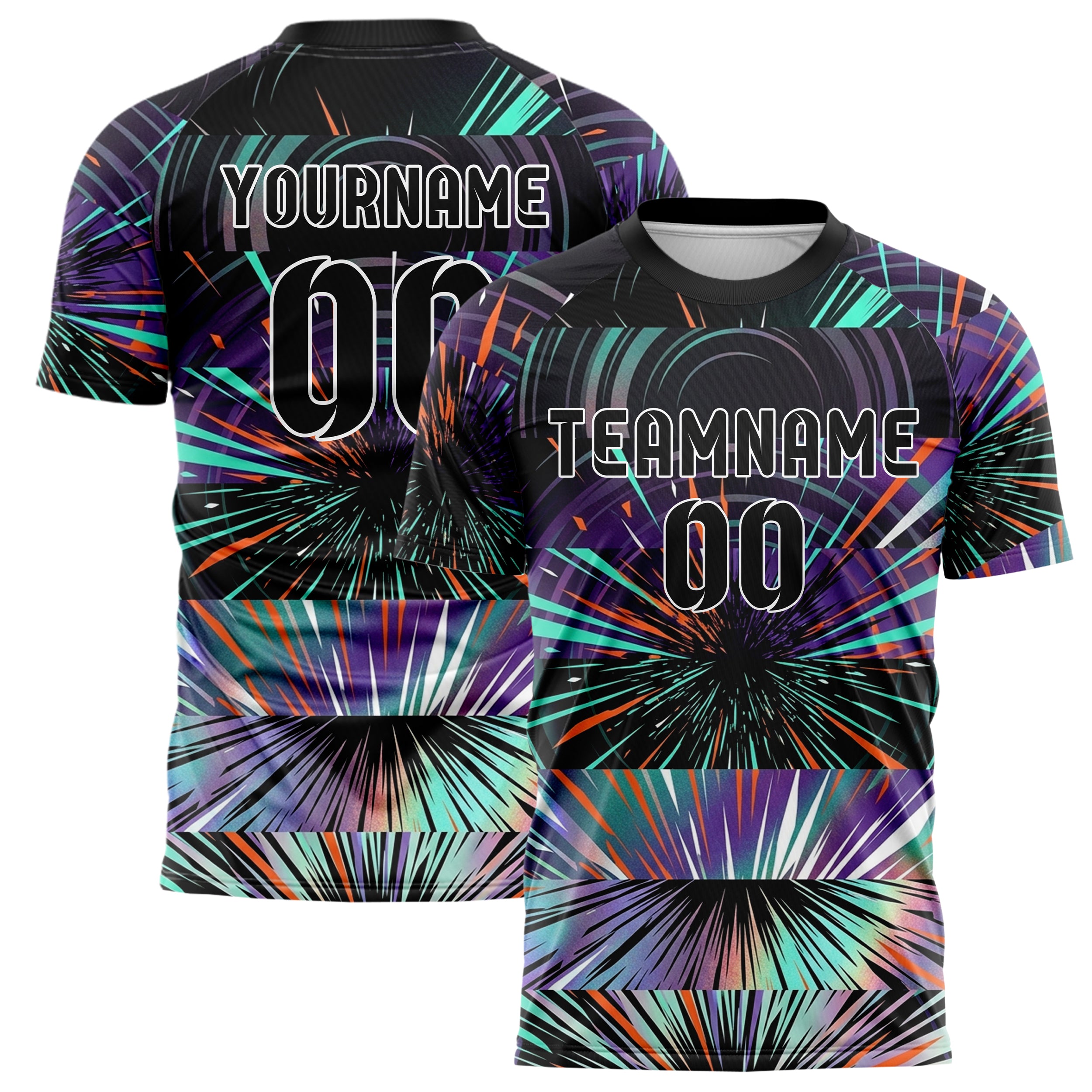Black Teal Orange Purple White Basspulse Eruption Custom Soccer Jersey