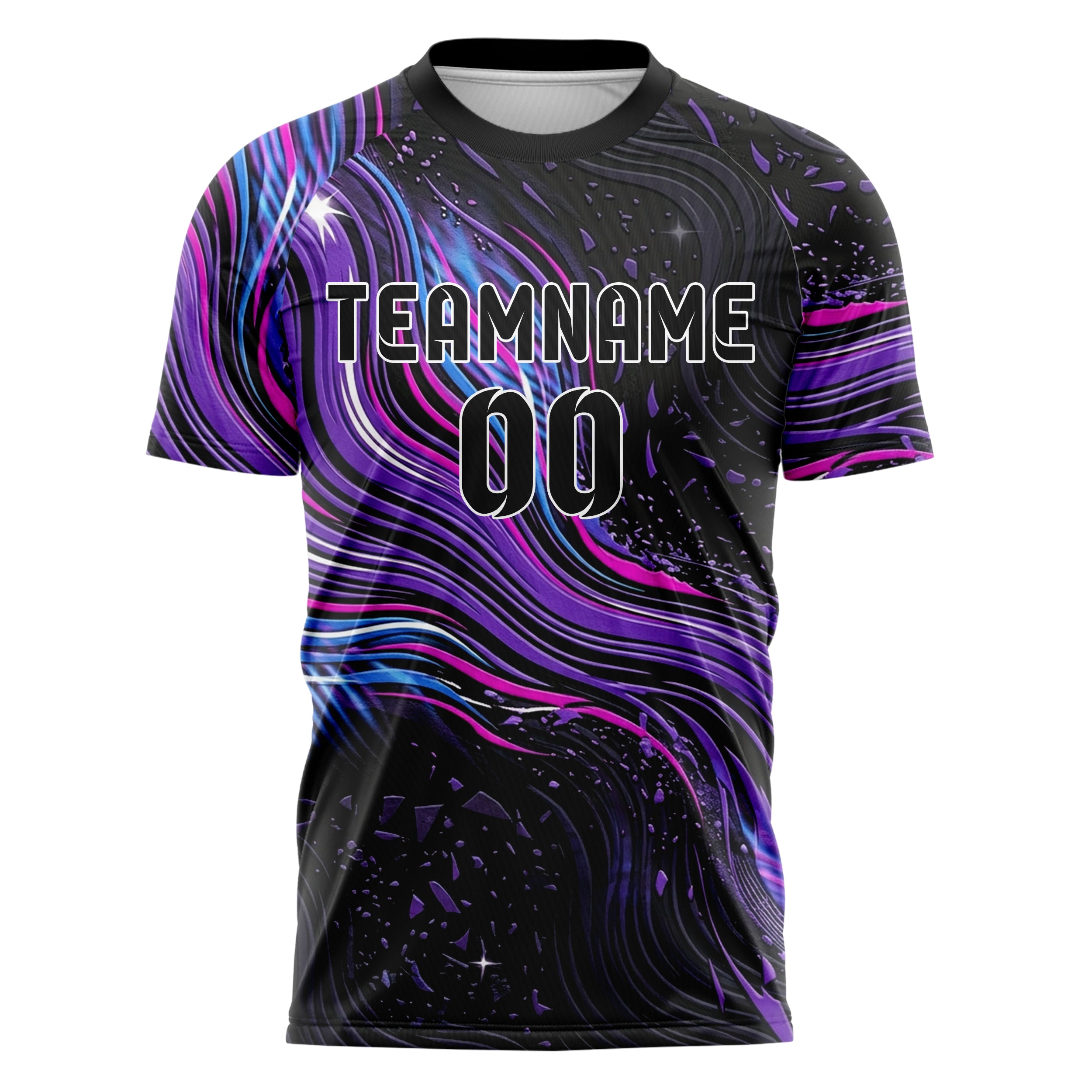 Black UV Purple Electric Blue Magenta White Liquid Light Rave Stream Custom Soccer Jersey