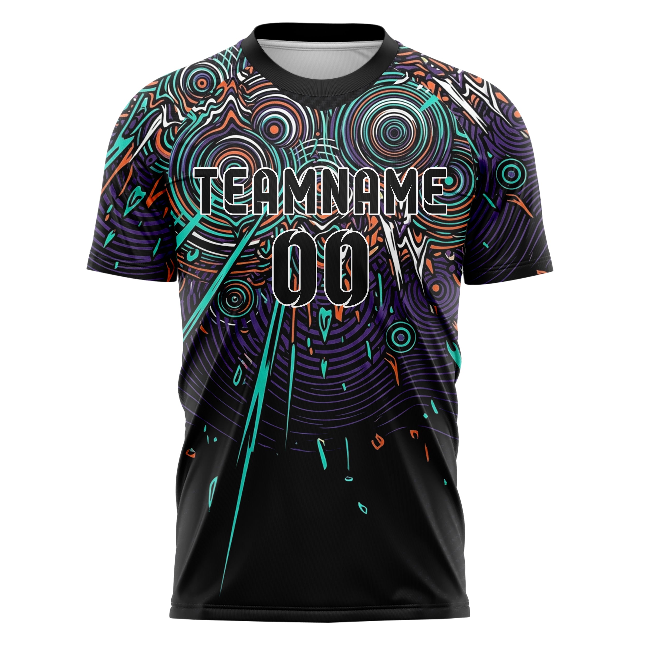 Black Teal Orange Purple White Psychedelic Ripple Network Custom Soccer Jersey