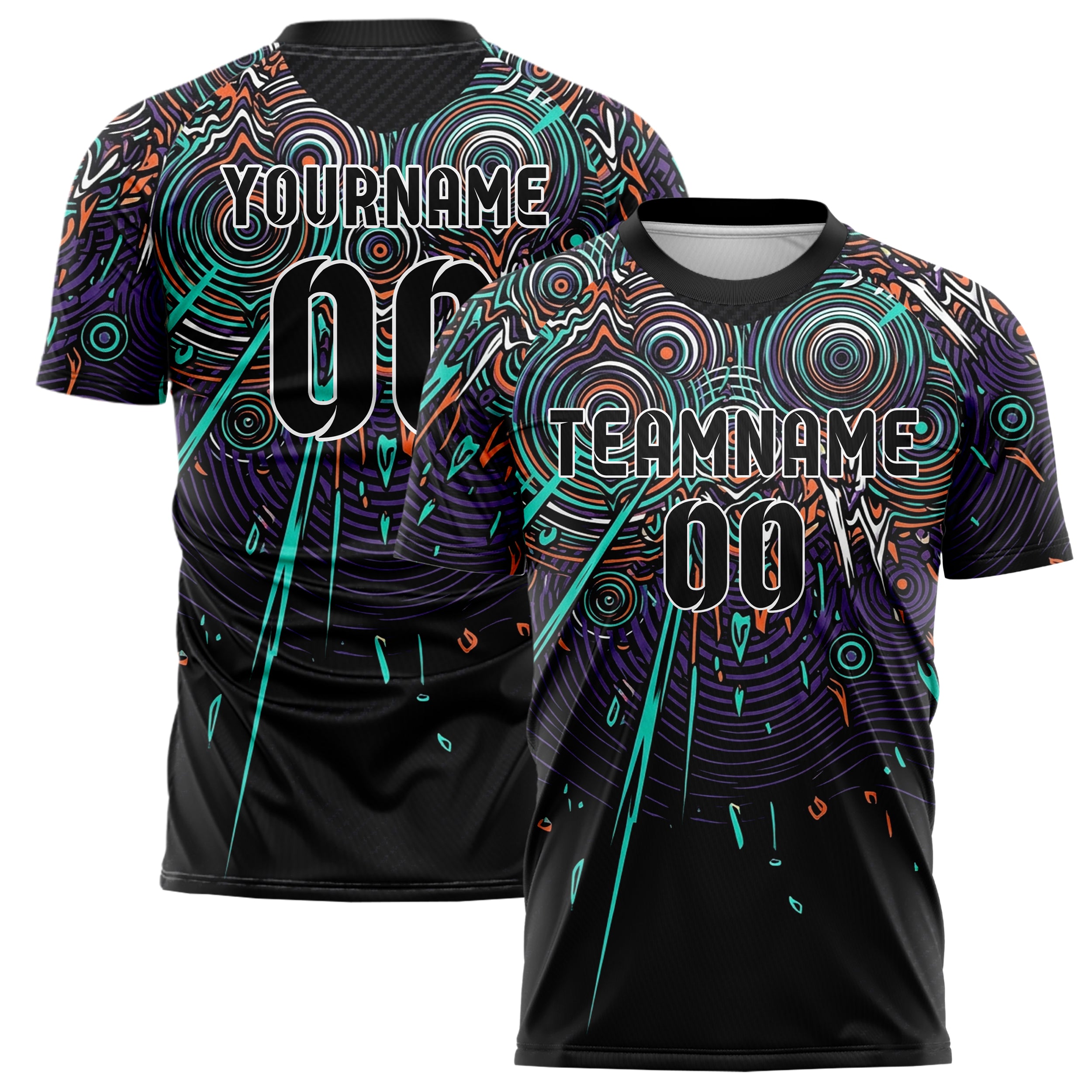 Black Teal Orange Purple White Psychedelic Ripple Network Custom Soccer Jersey