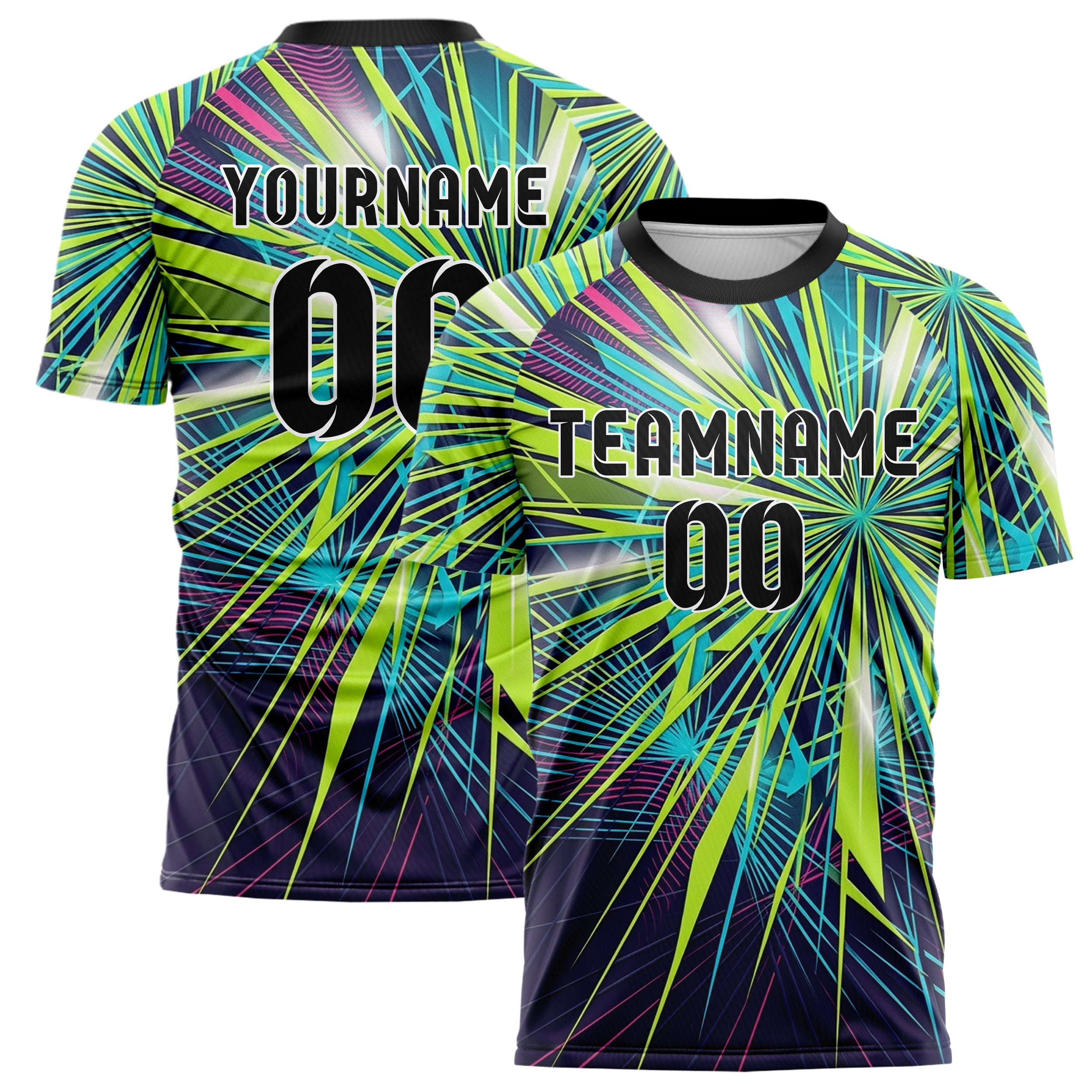Indigo Acid Lime Cyan Pink White Laserfog Grid Arena Custom Soccer Jersey