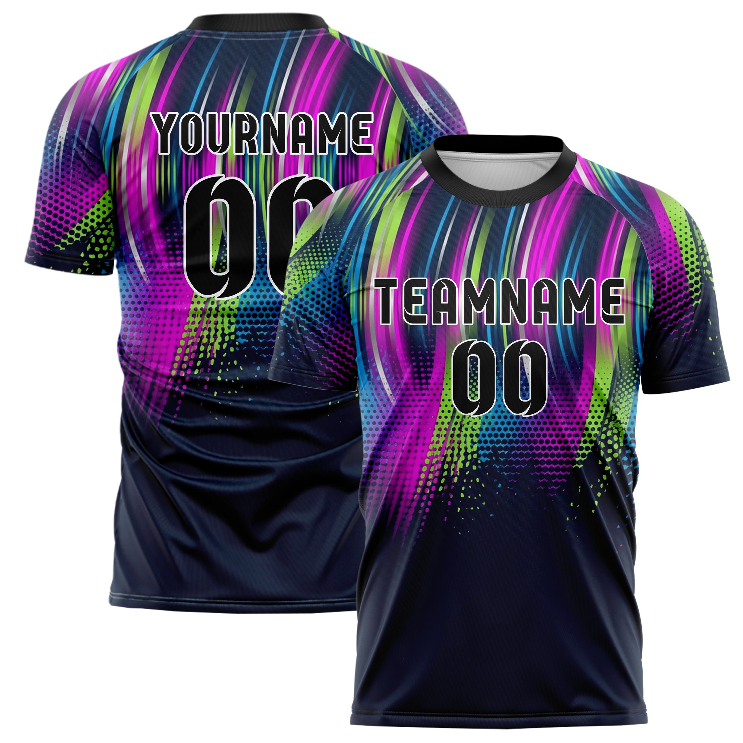 Navy Magenta Lime Blue Silver Neon Echo Bands Custom Soccer Jersey