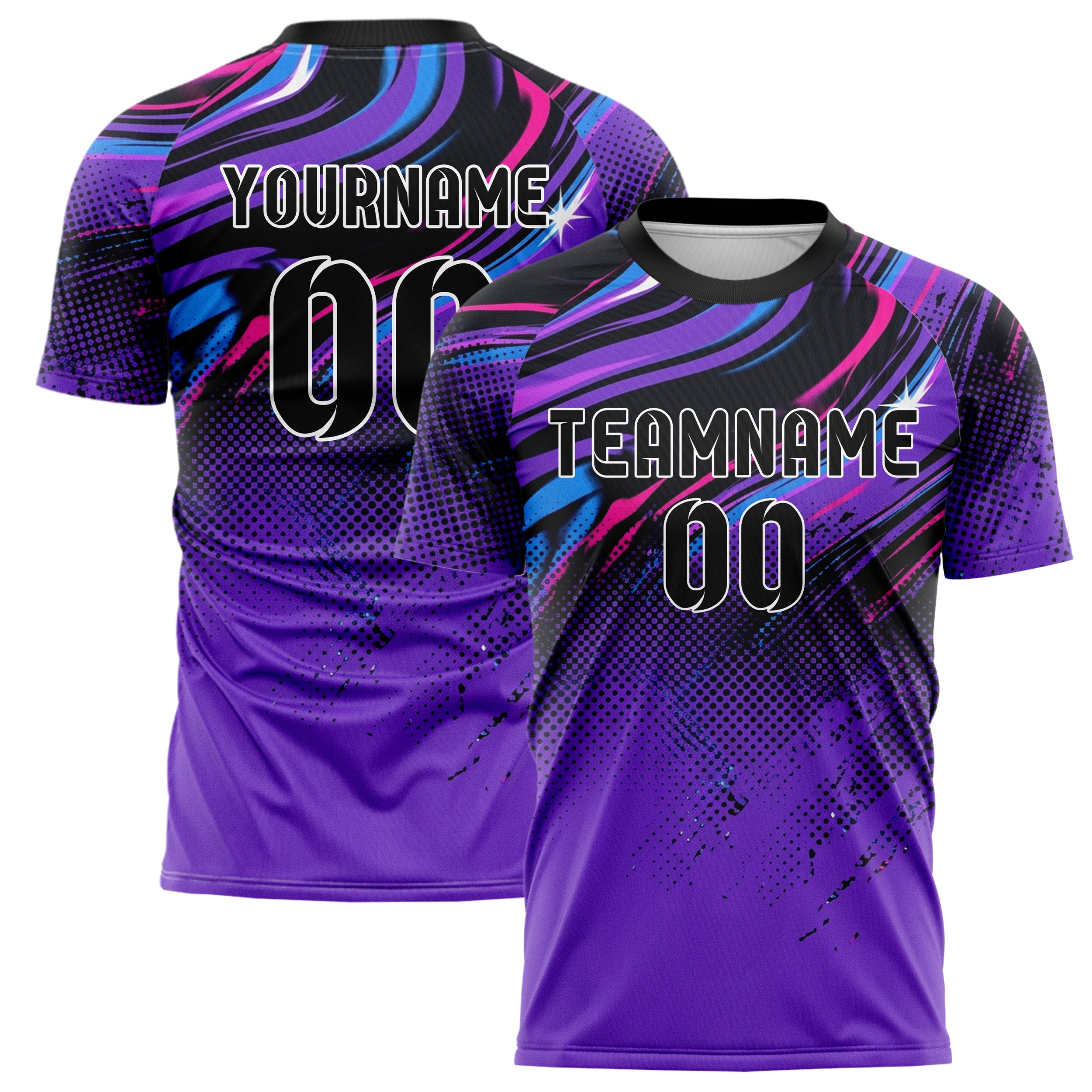 Black UV Purple Electric Blue Magenta White Chromatic Poster Melt Custom Soccer Jersey