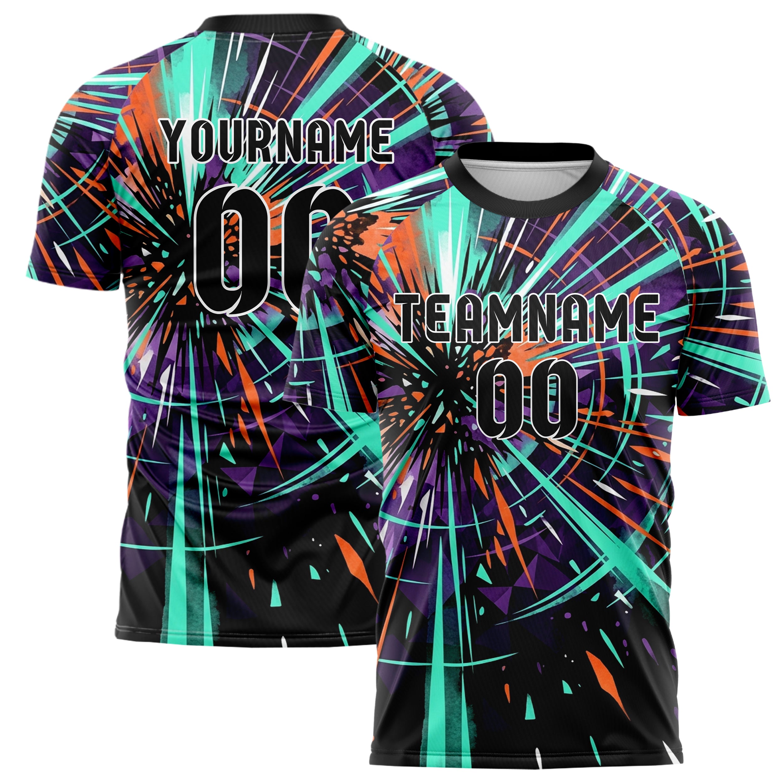 Black Teal Orange Purple White Basspulse Eruption Custom Soccer Jersey