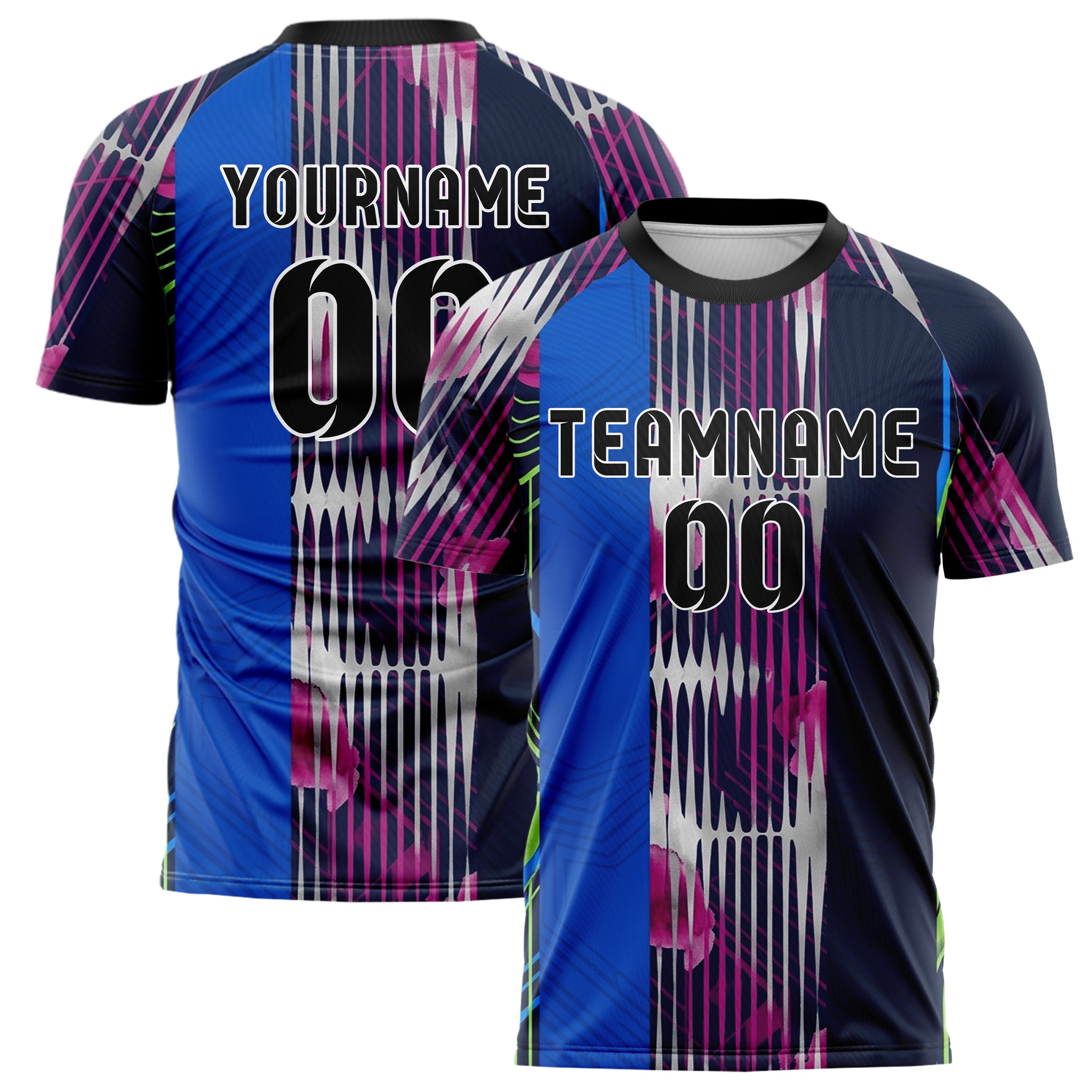 Navy Magenta Lime Blue Silver Aural Waveform Cascade Custom Soccer Jersey