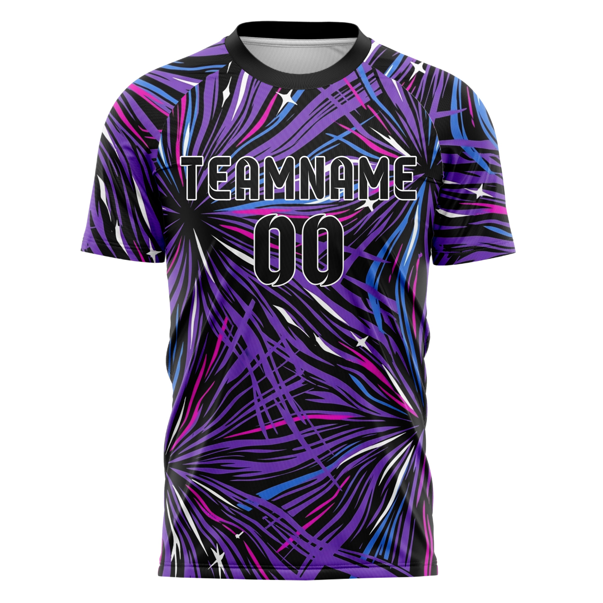 Black UV Purple Electric Blue Magenta White Liquid Light Rave Stream Custom Soccer Jersey