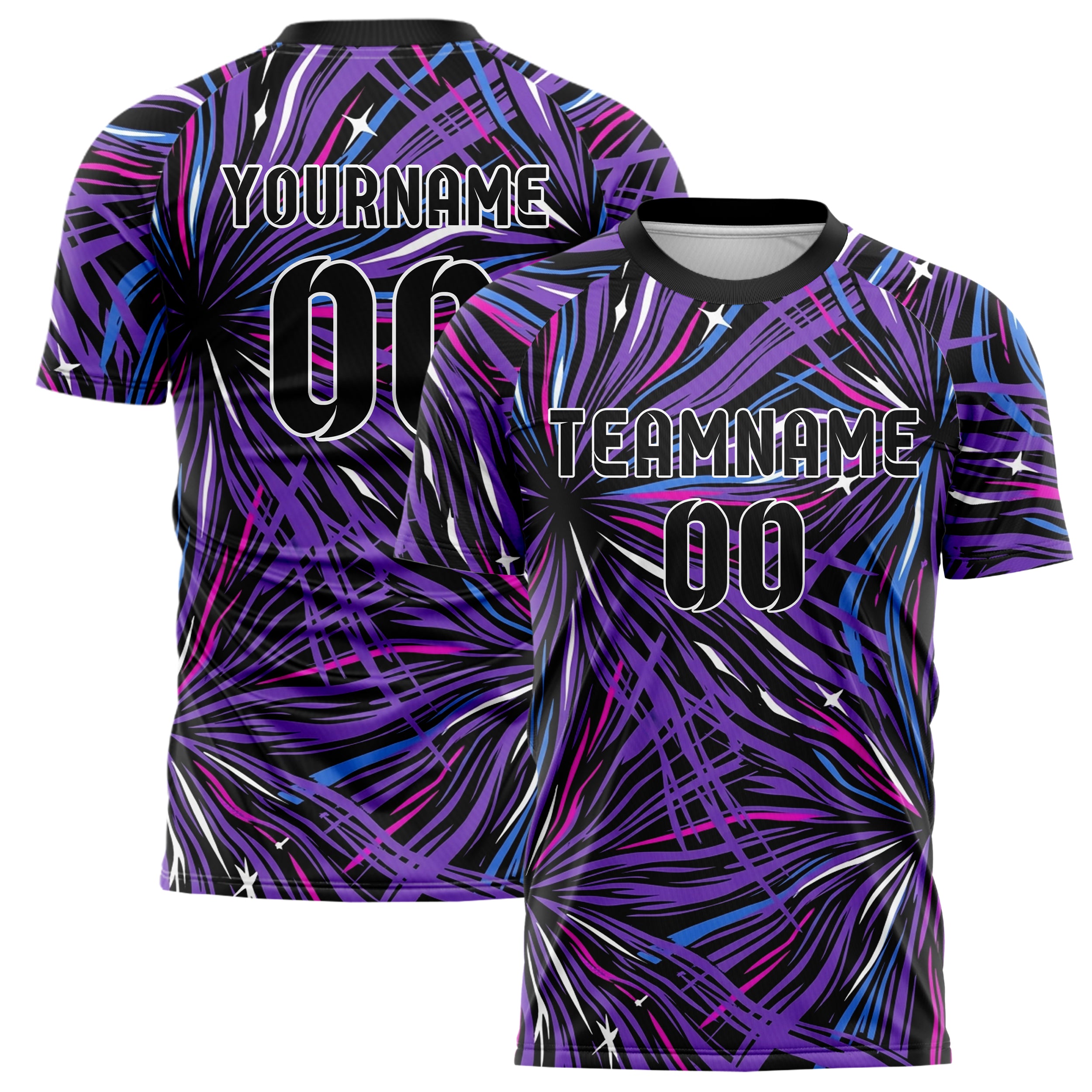 Black UV Purple Electric Blue Magenta White Liquid Light Rave Stream Custom Soccer Jersey