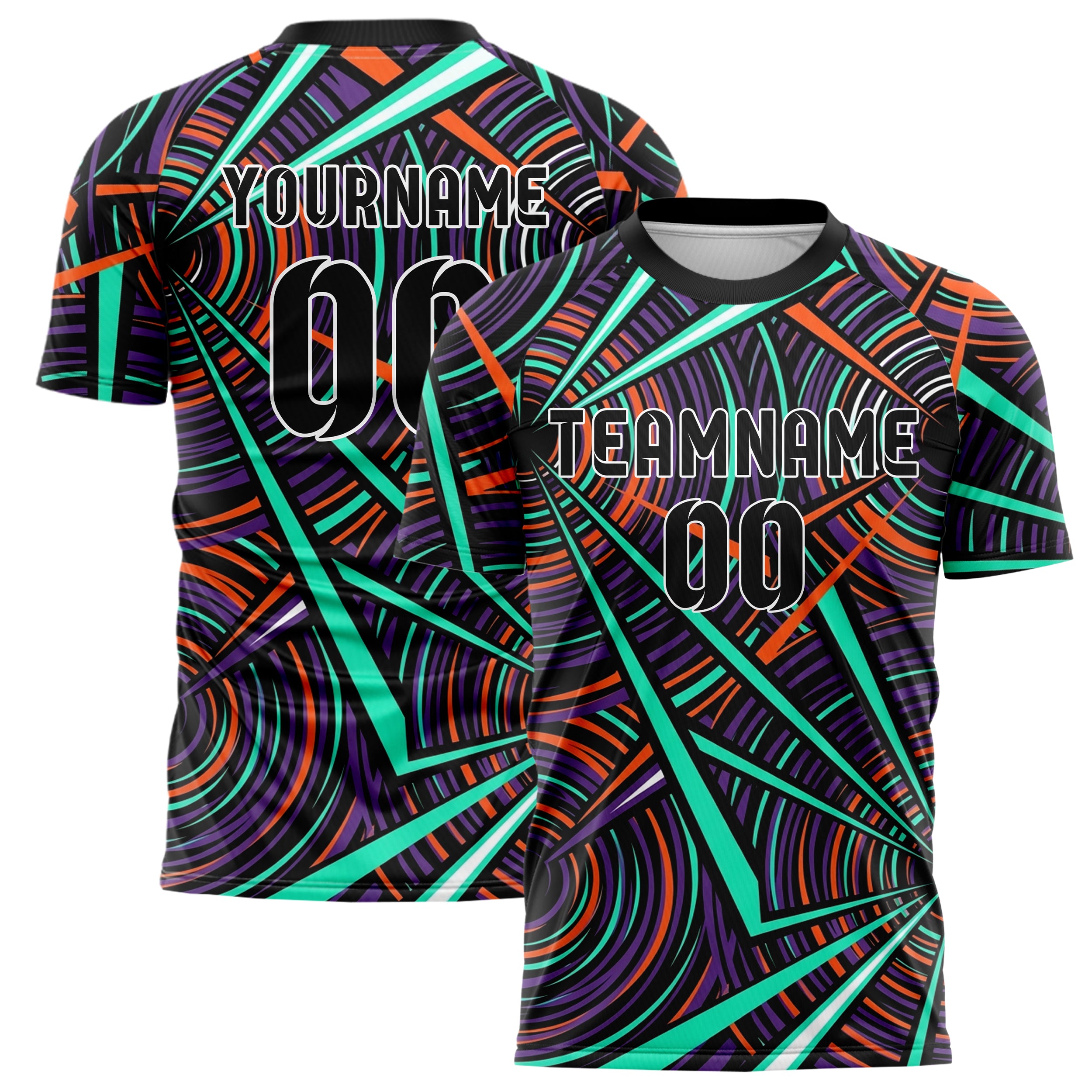 Black Teal Orange Purple White Psychedelic Ripple Network Custom Soccer Jersey