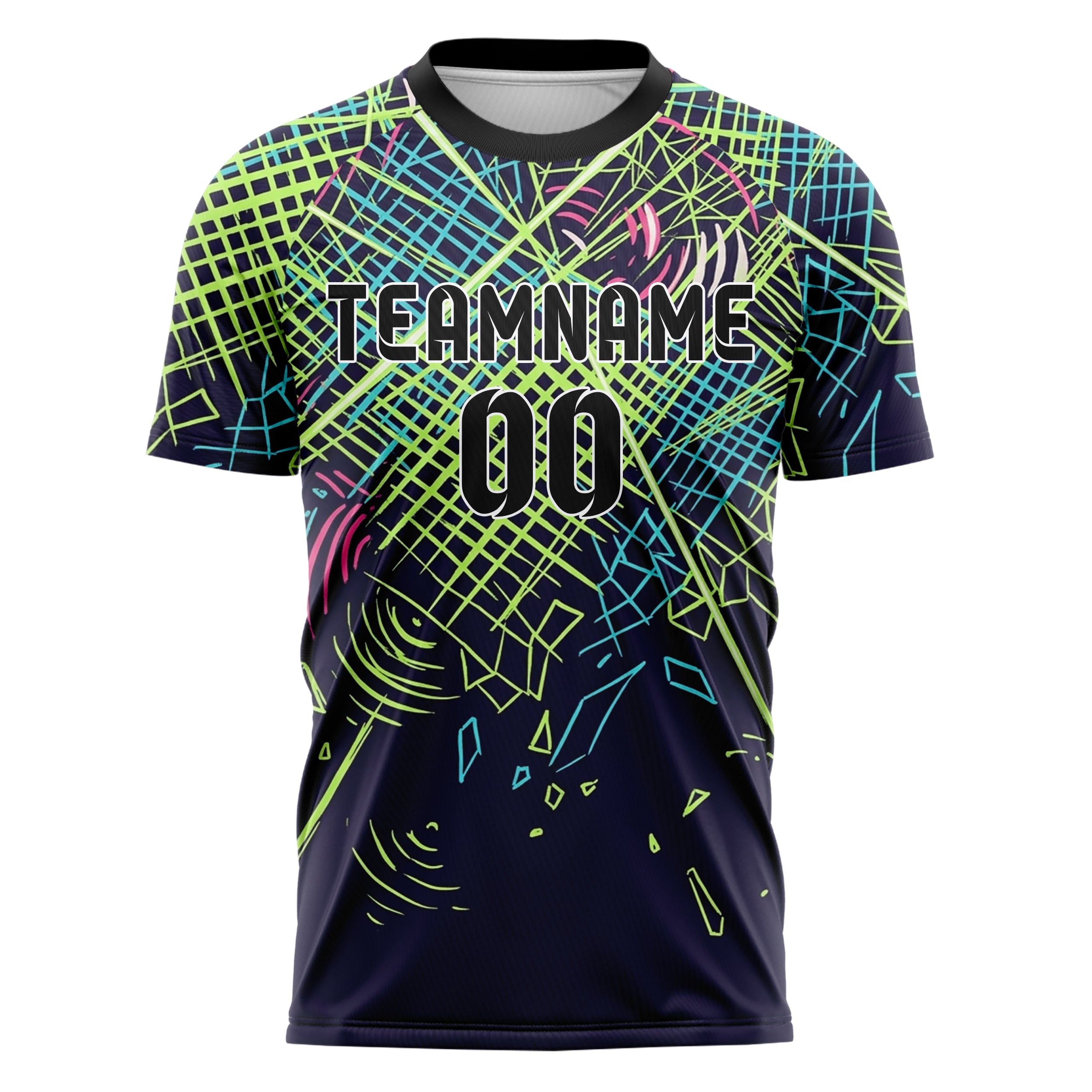 Indigo Acid Lime Cyan Pink White Laserfog Grid Arena Custom Soccer Jersey