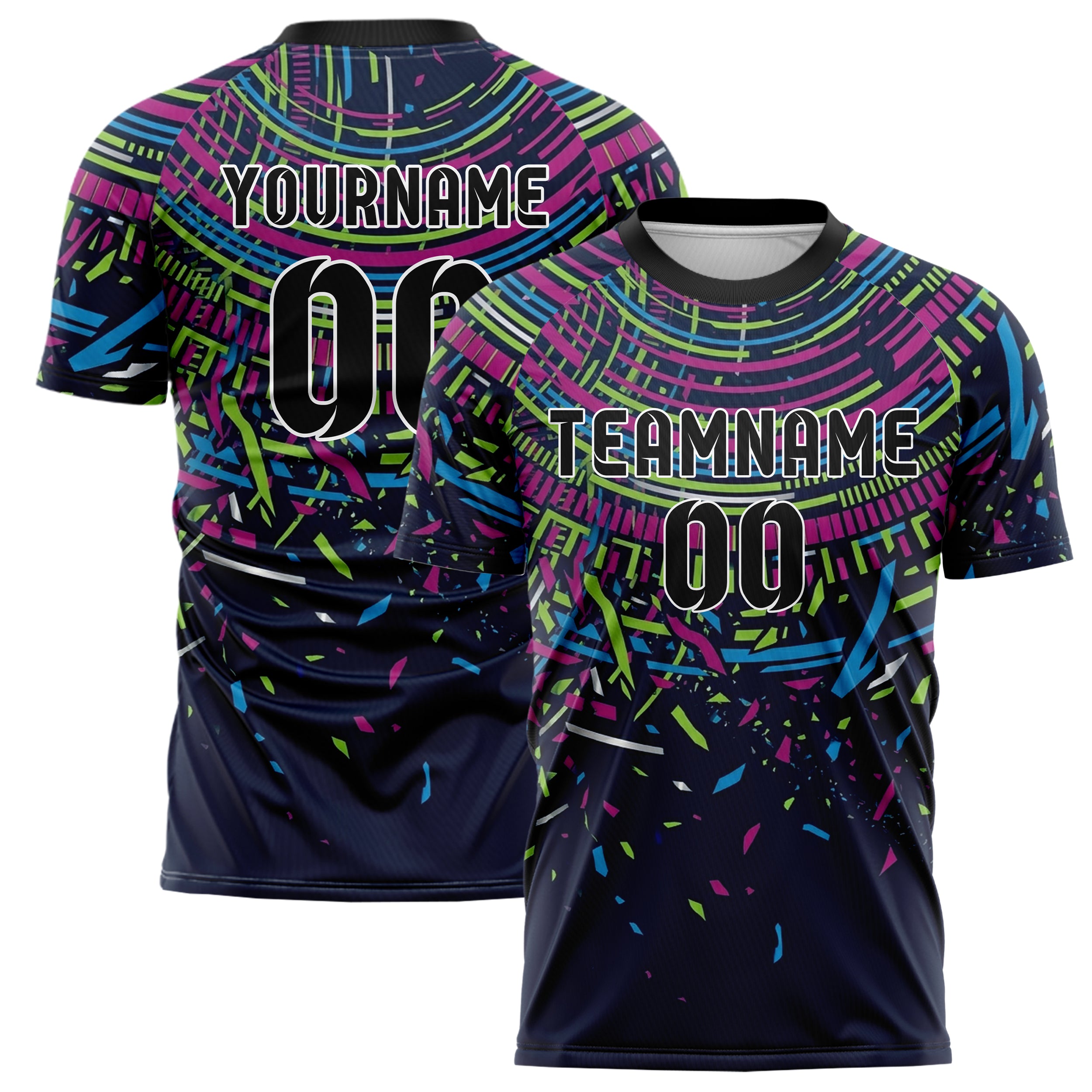 Navy Magenta Lime Blue Silver Neon Echo Bands Custom Soccer Jersey