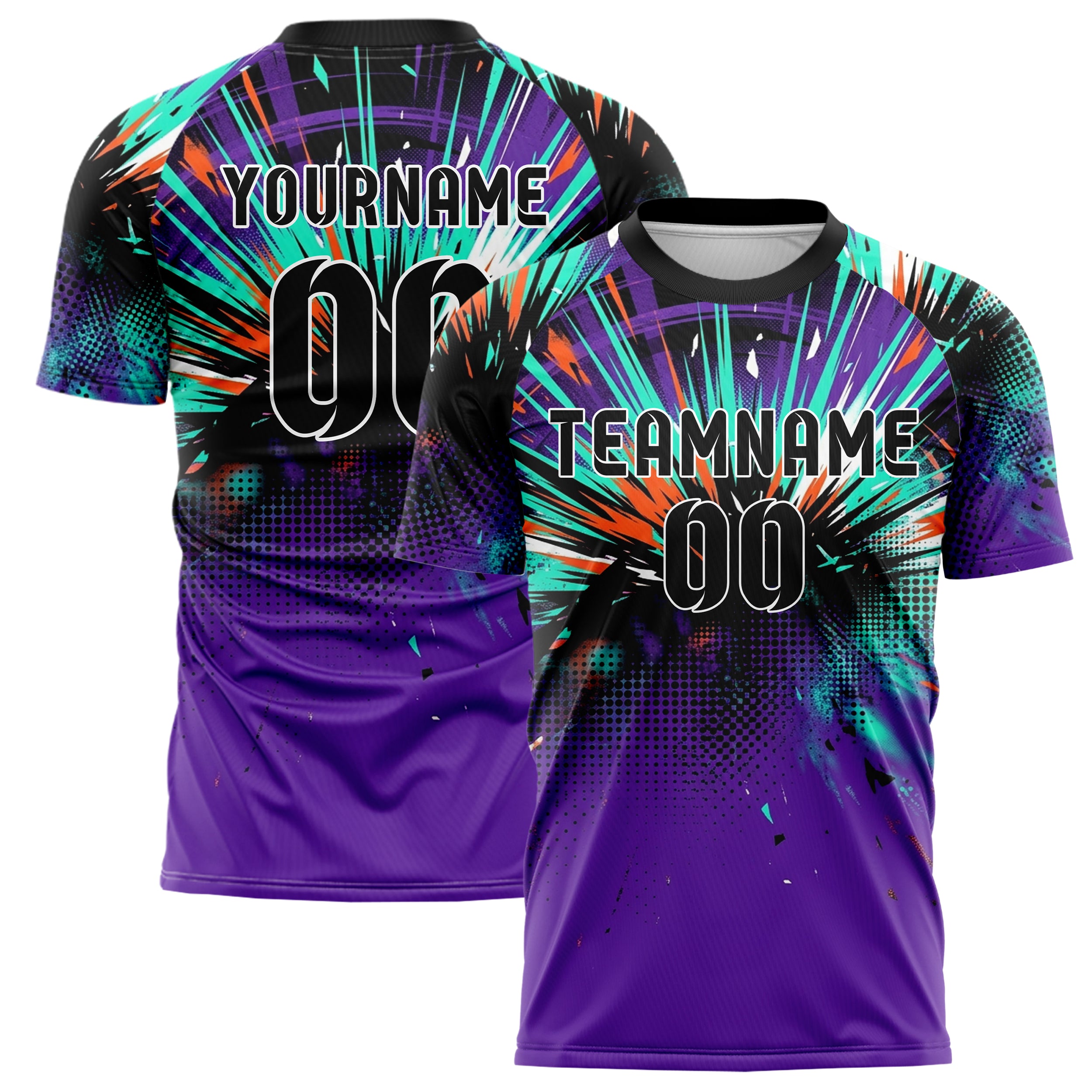 Black Teal Orange Purple White Basspulse Eruption Custom Soccer Jersey