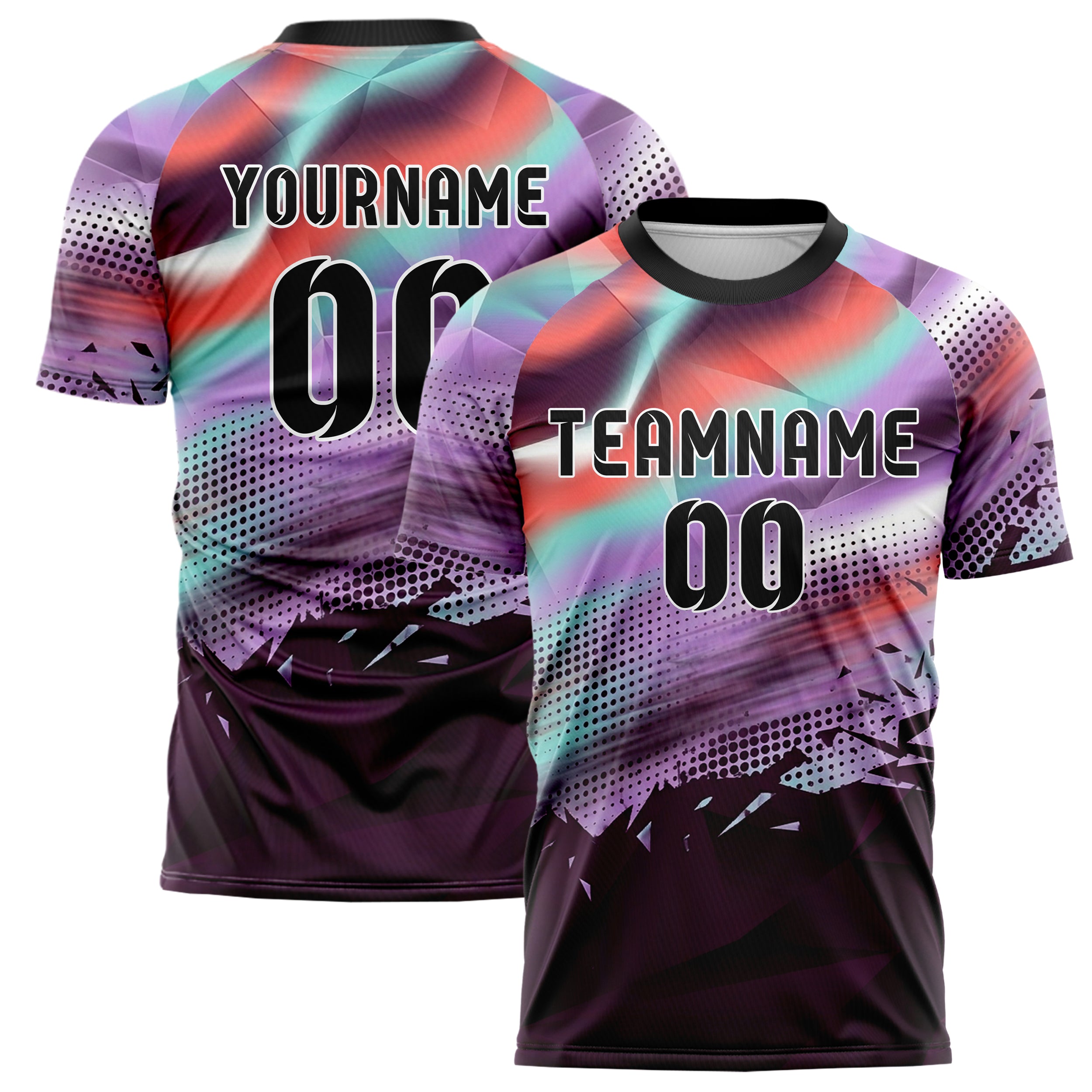 Plum Coral Aqua Lilac White Prism Smoke Drift Custom Soccer Jersey