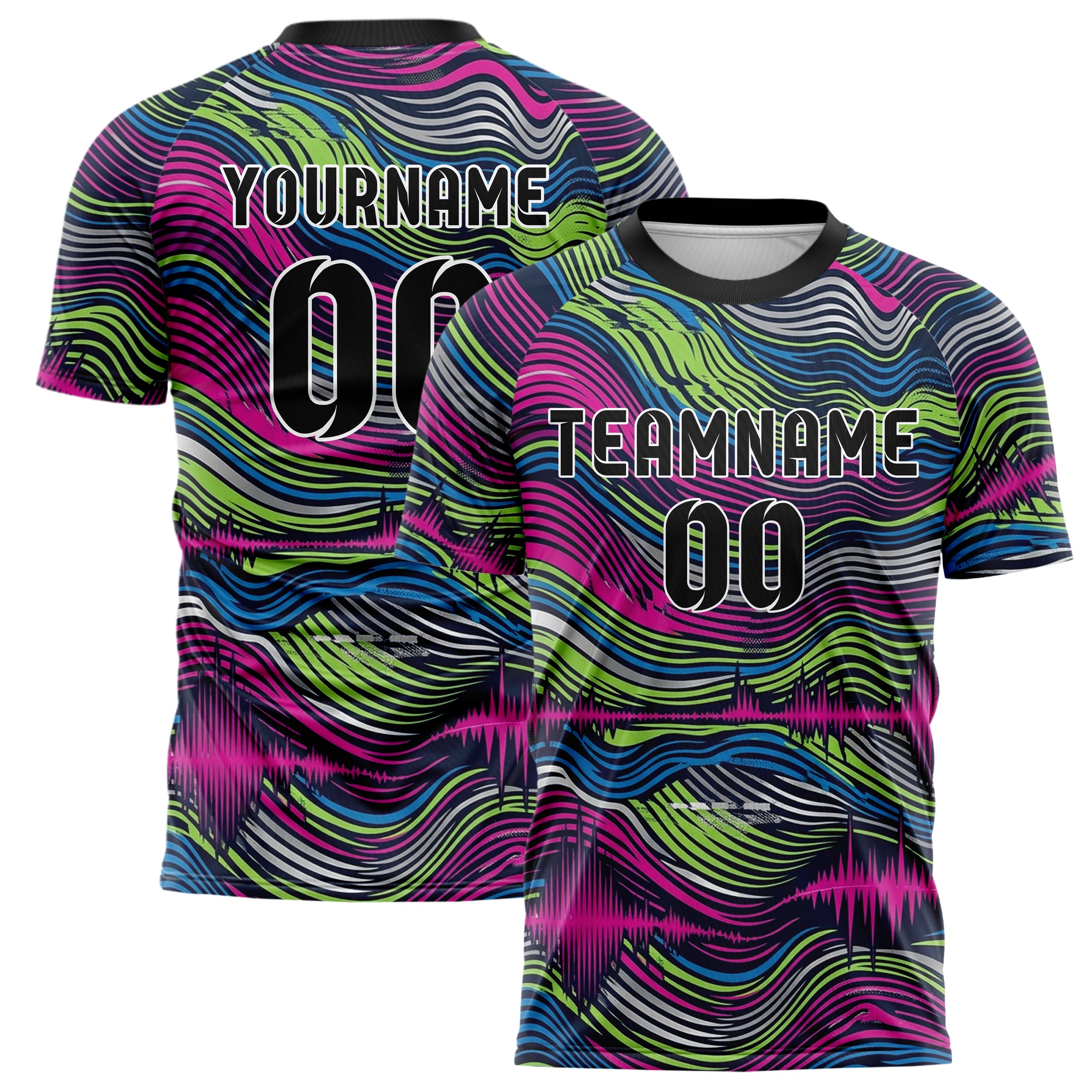 Navy Magenta Lime Blue Silver Aural Waveform Cascade Custom Soccer Jersey