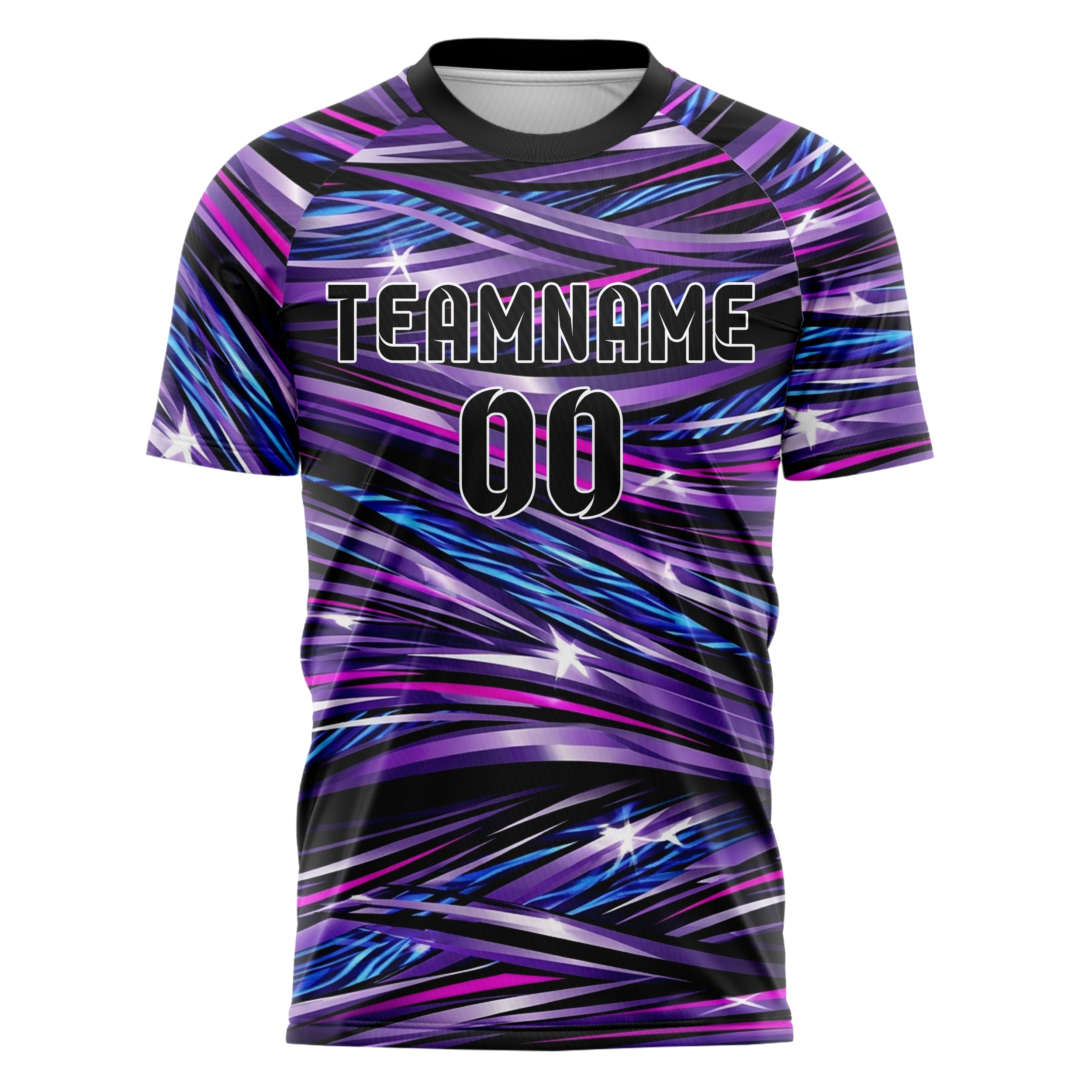 Black UV Purple Electric Blue Magenta White Liquid Light Rave Stream Custom Soccer Jersey