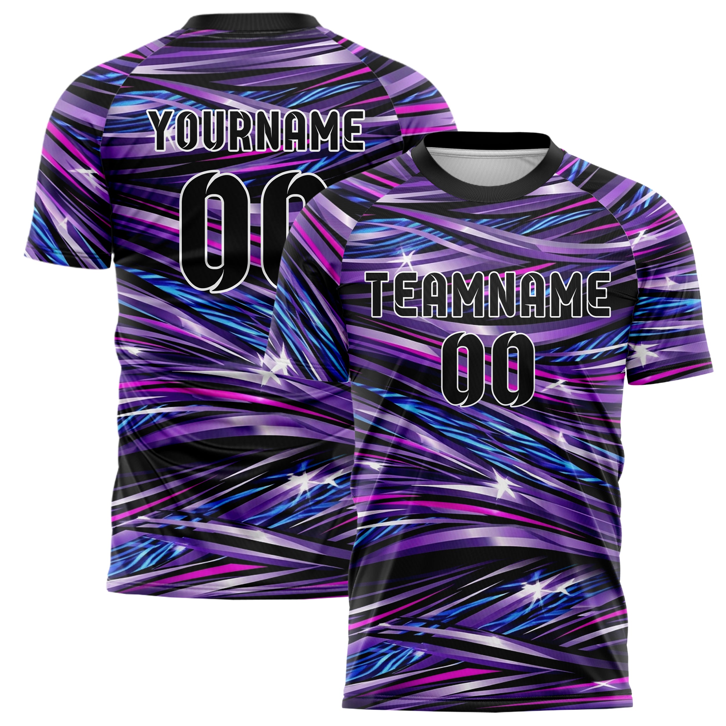 Black UV Purple Electric Blue Magenta White Liquid Light Rave Stream Custom Soccer Jersey