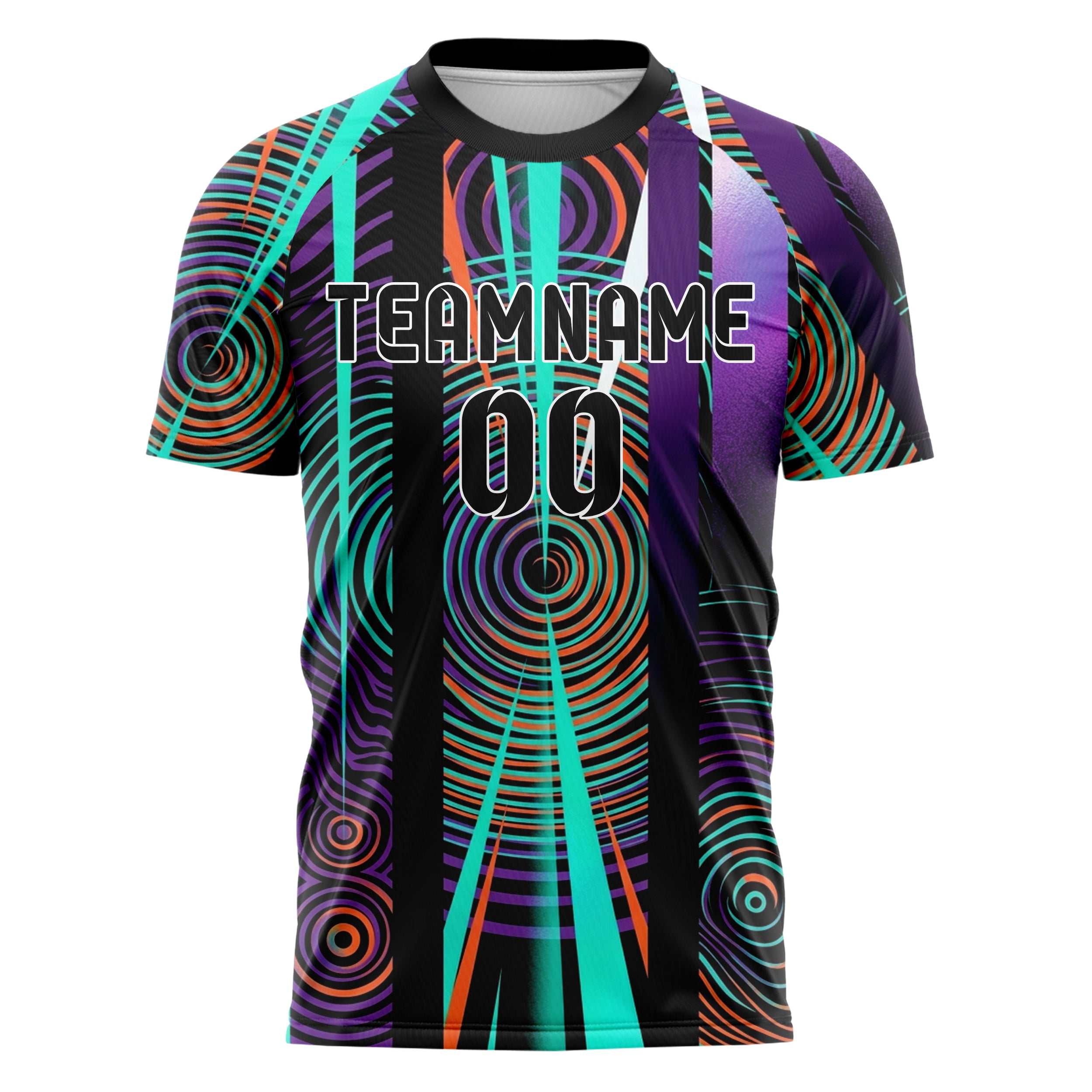 Black Teal Orange Purple White Psychedelic Ripple Network Custom Soccer Jersey
