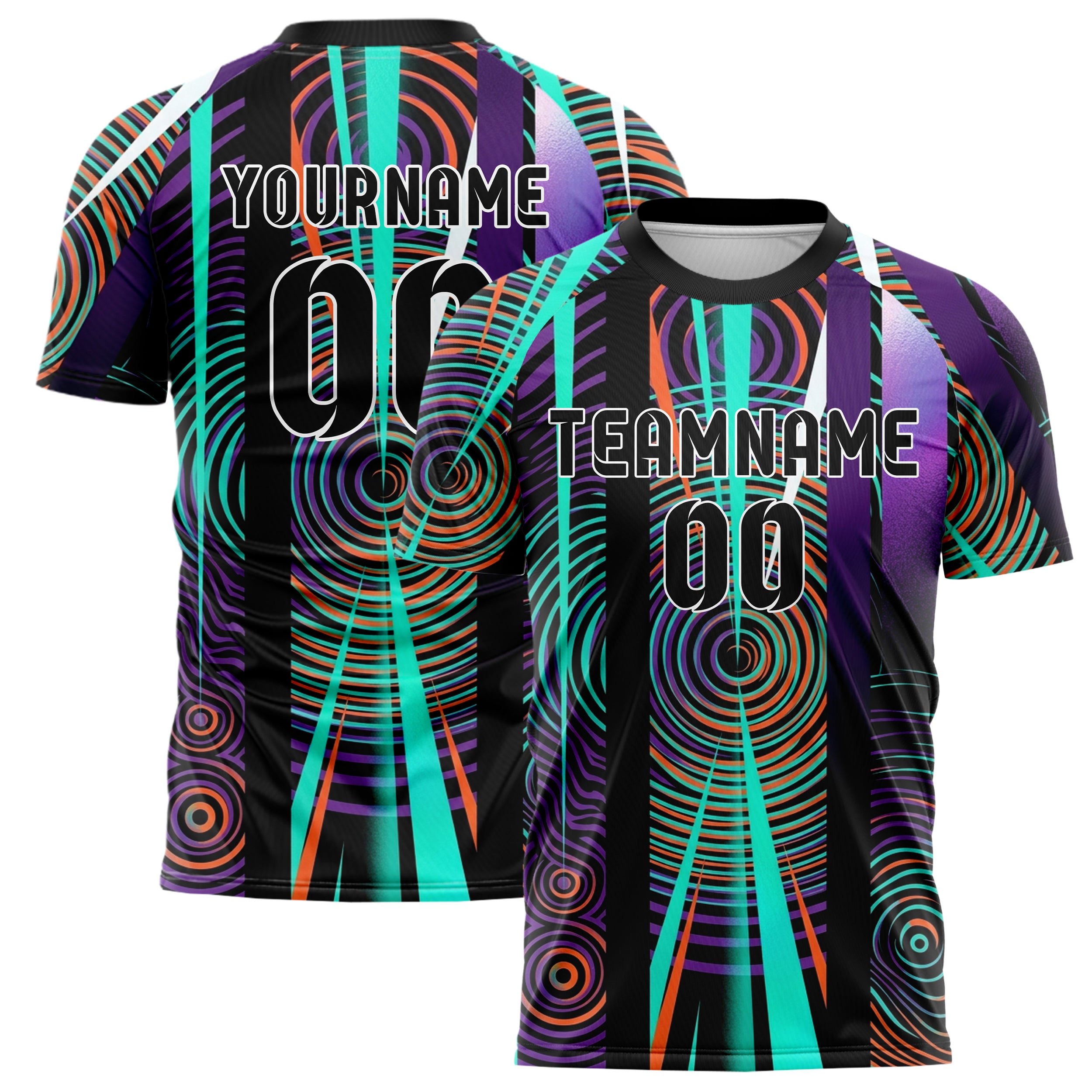 Black Teal Orange Purple White Psychedelic Ripple Network Custom Soccer Jersey