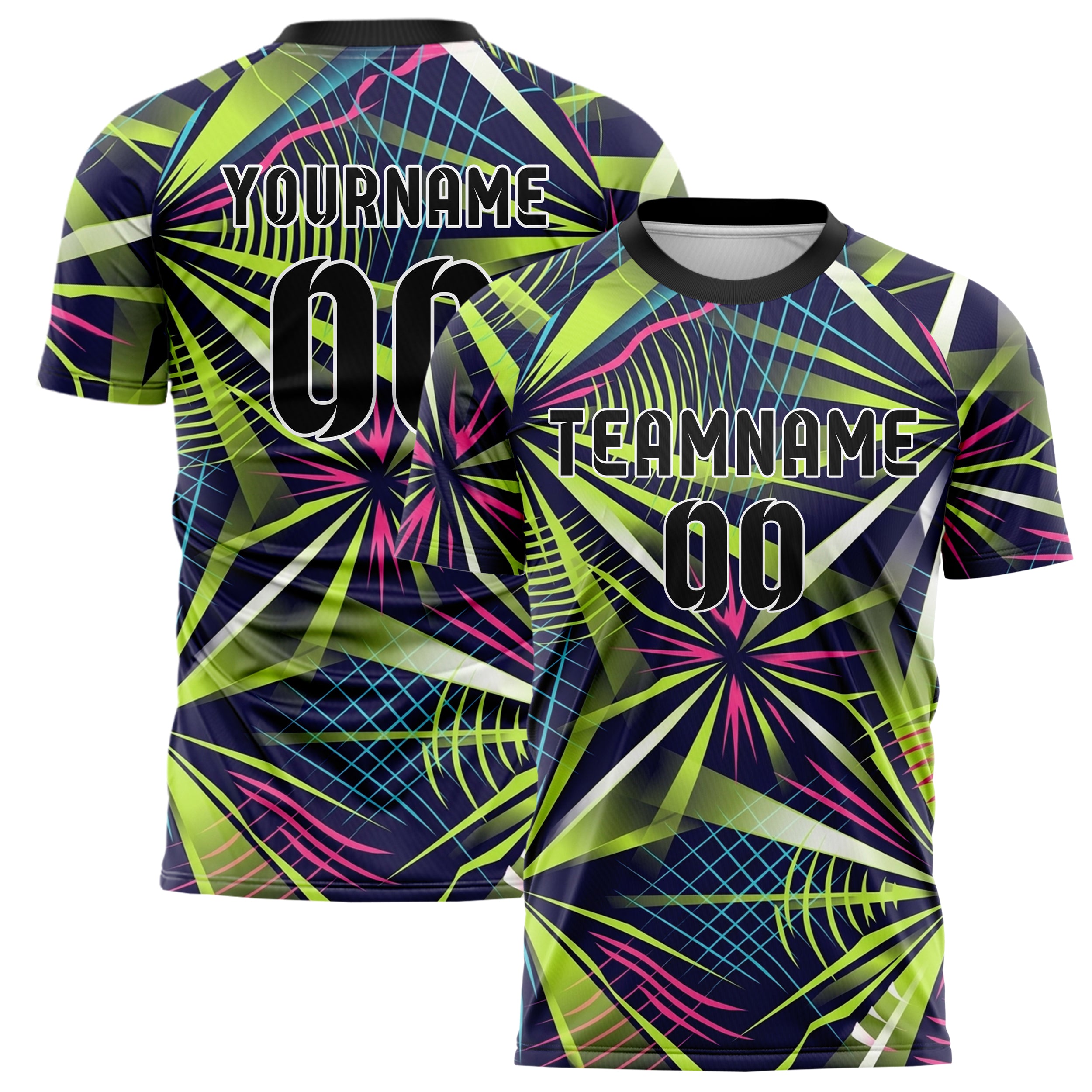 Indigo Acid Lime Cyan Pink White Laserfog Grid Arena Custom Soccer Jersey