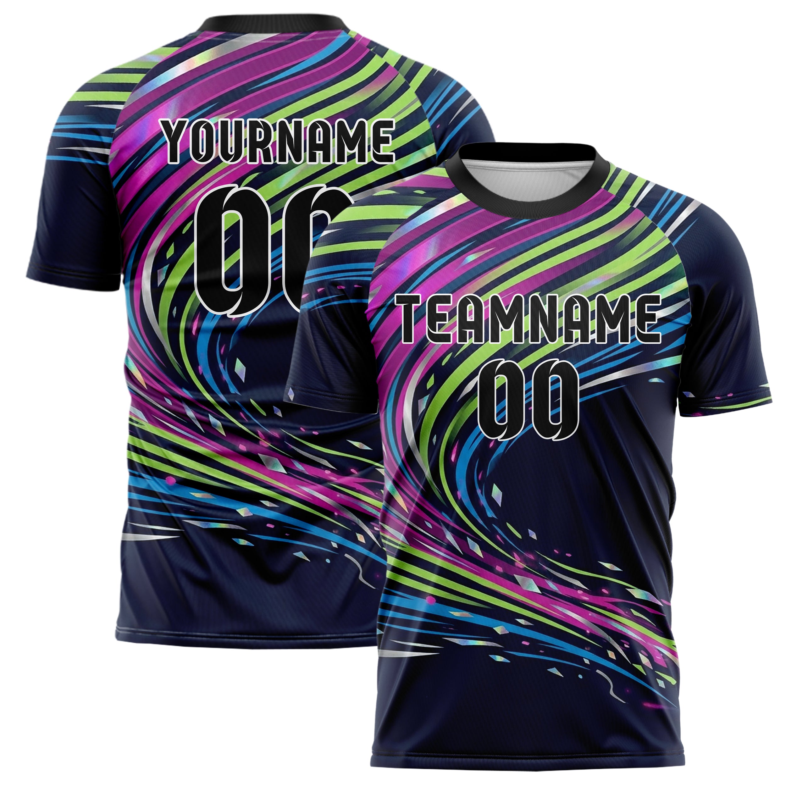 Navy Magenta Lime Blue Silver Neon Echo Bands Custom Soccer Jersey