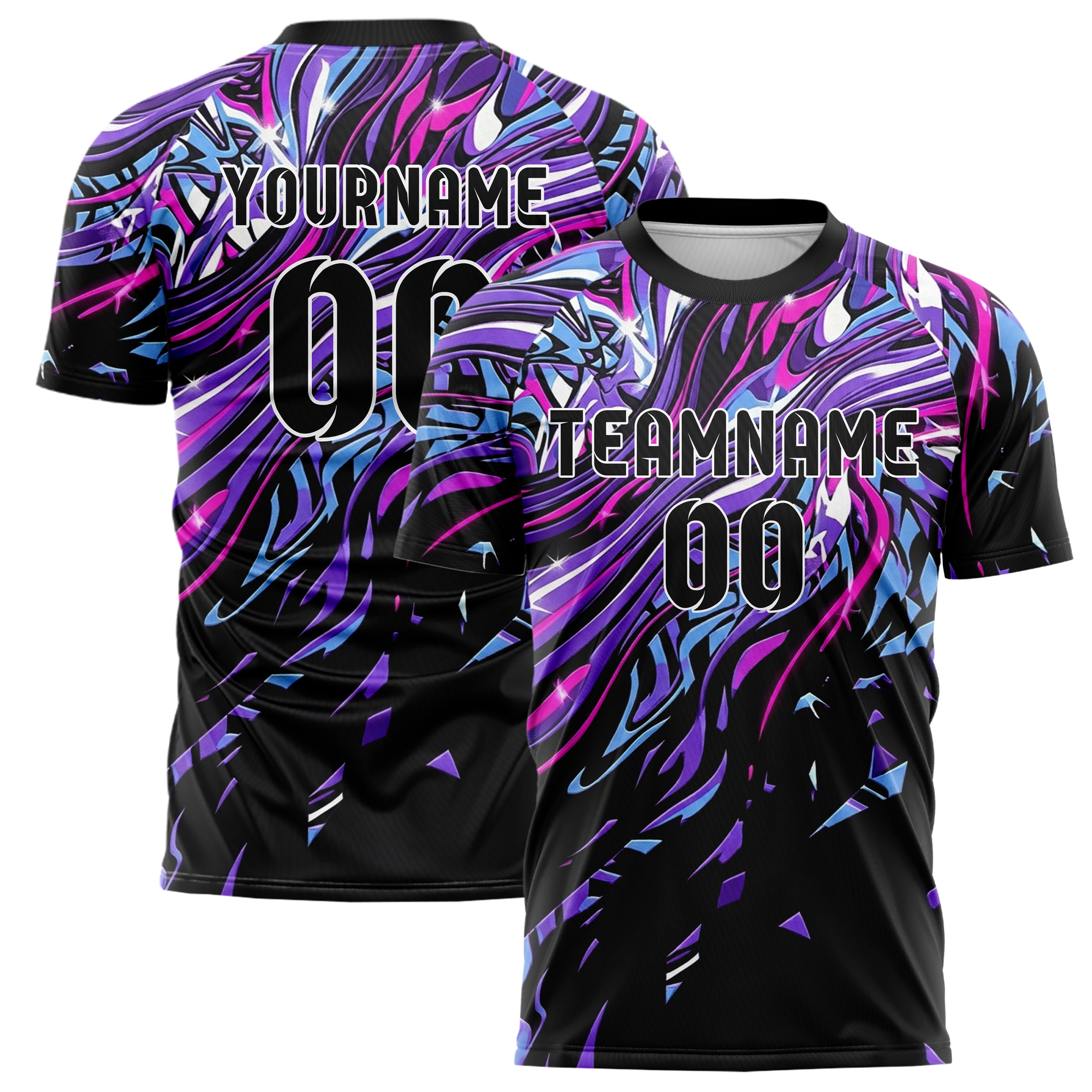 Black UV Purple Electric Blue Magenta White Chromatic Poster Melt Custom Soccer Jersey