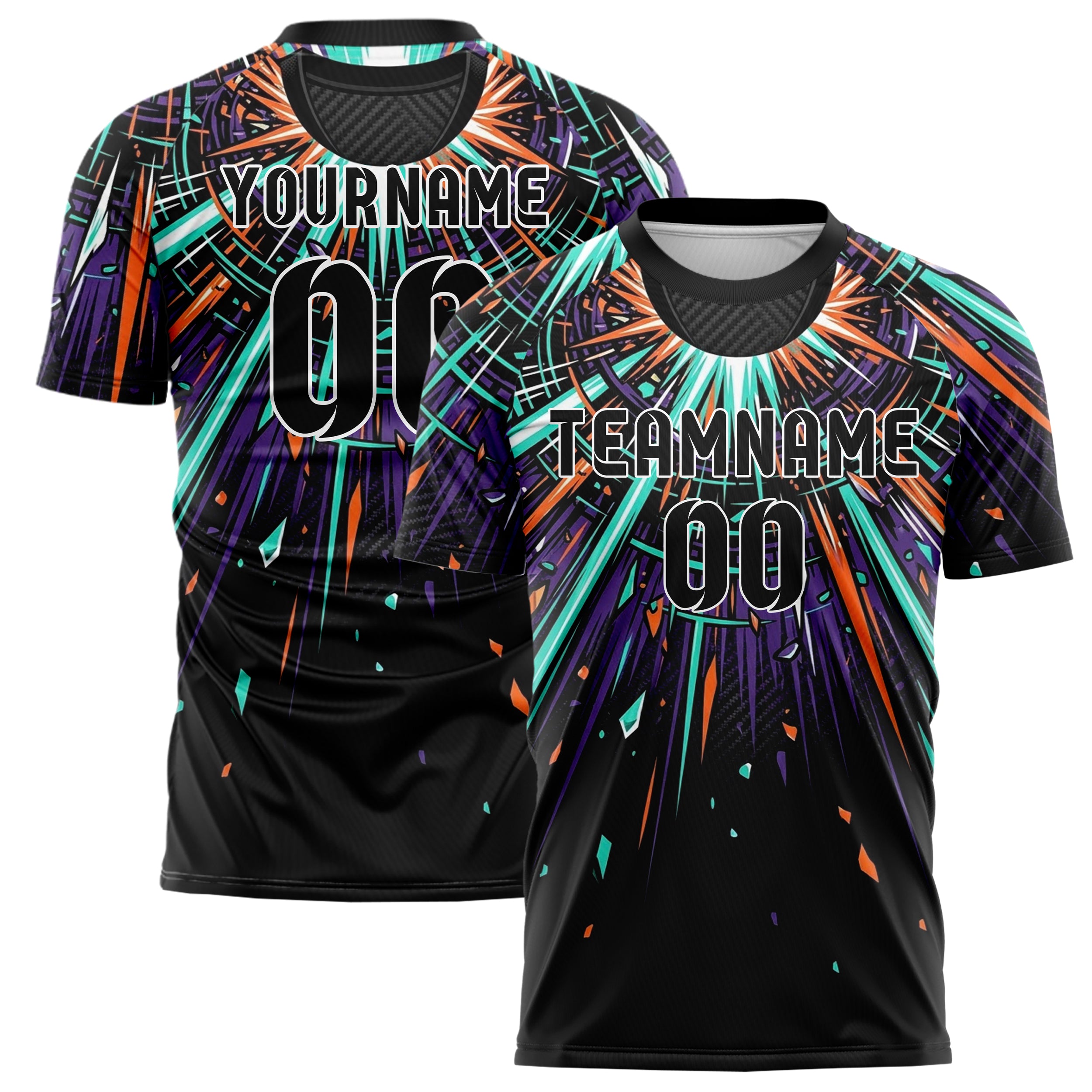 Black Teal Orange Purple White Basspulse Eruption Custom Soccer Jersey