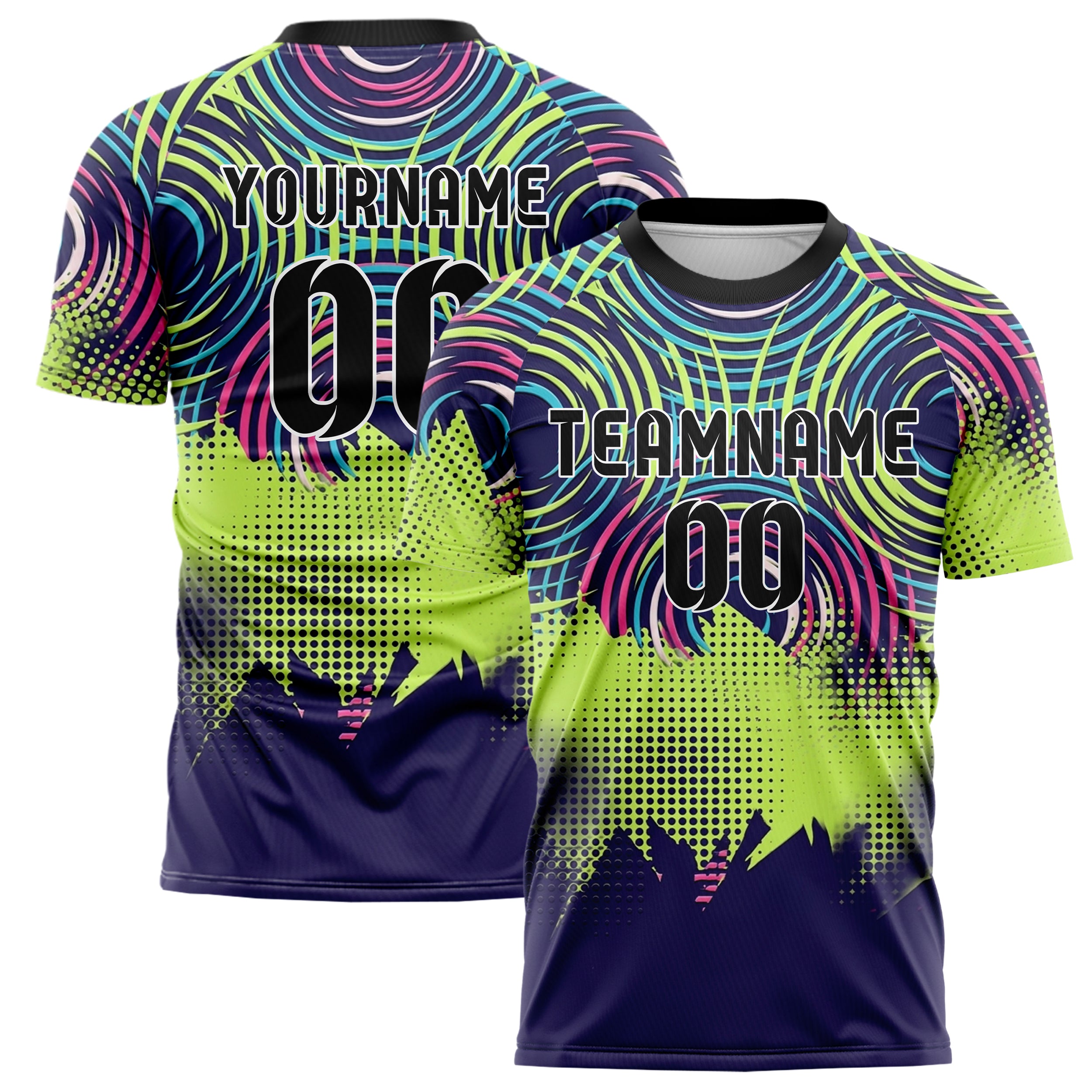 Indigo Acid Lime Cyan Pink White Strobering Web Custom Soccer Jersey