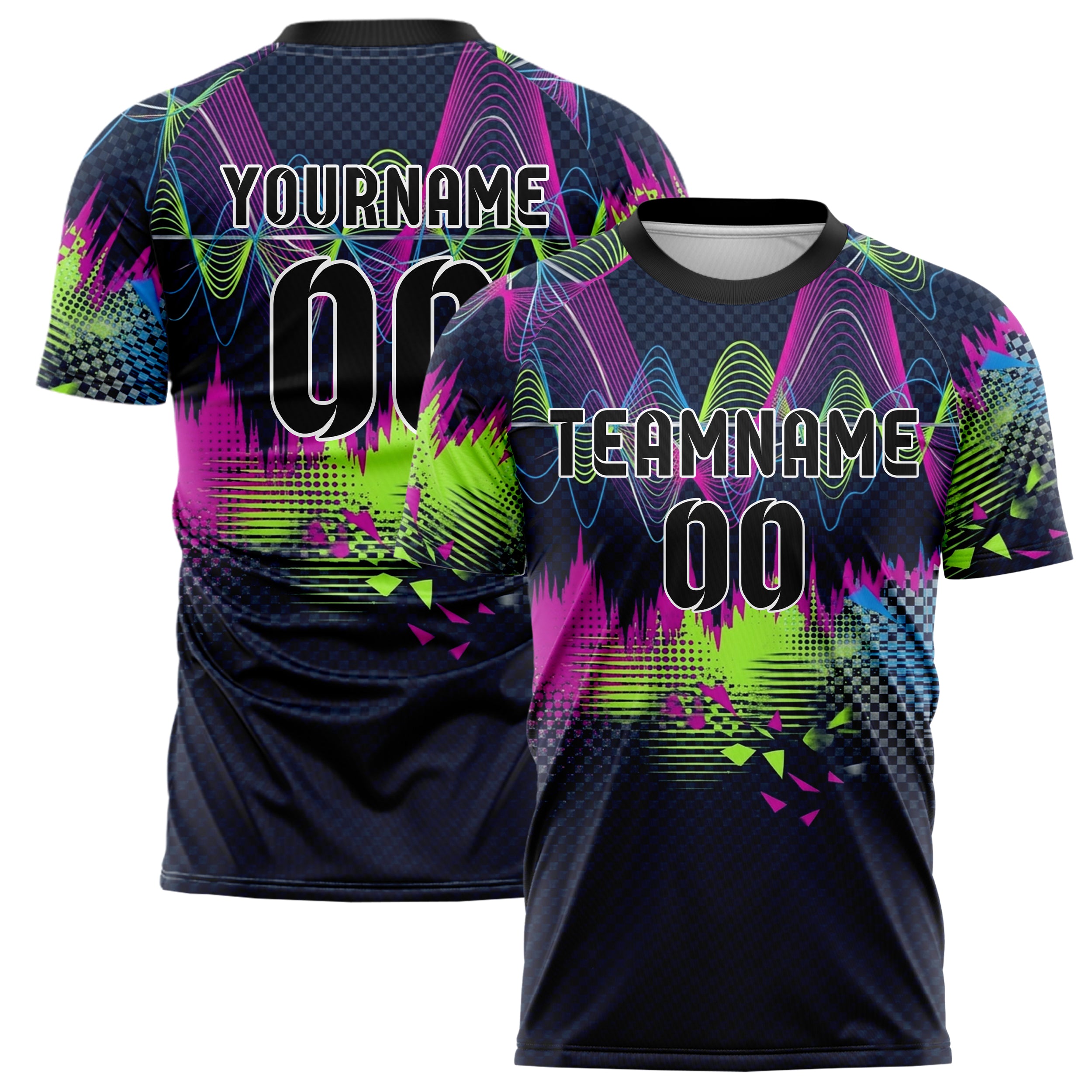 Navy Magenta Lime Blue Silver Aural Waveform Cascade Custom Soccer Jersey