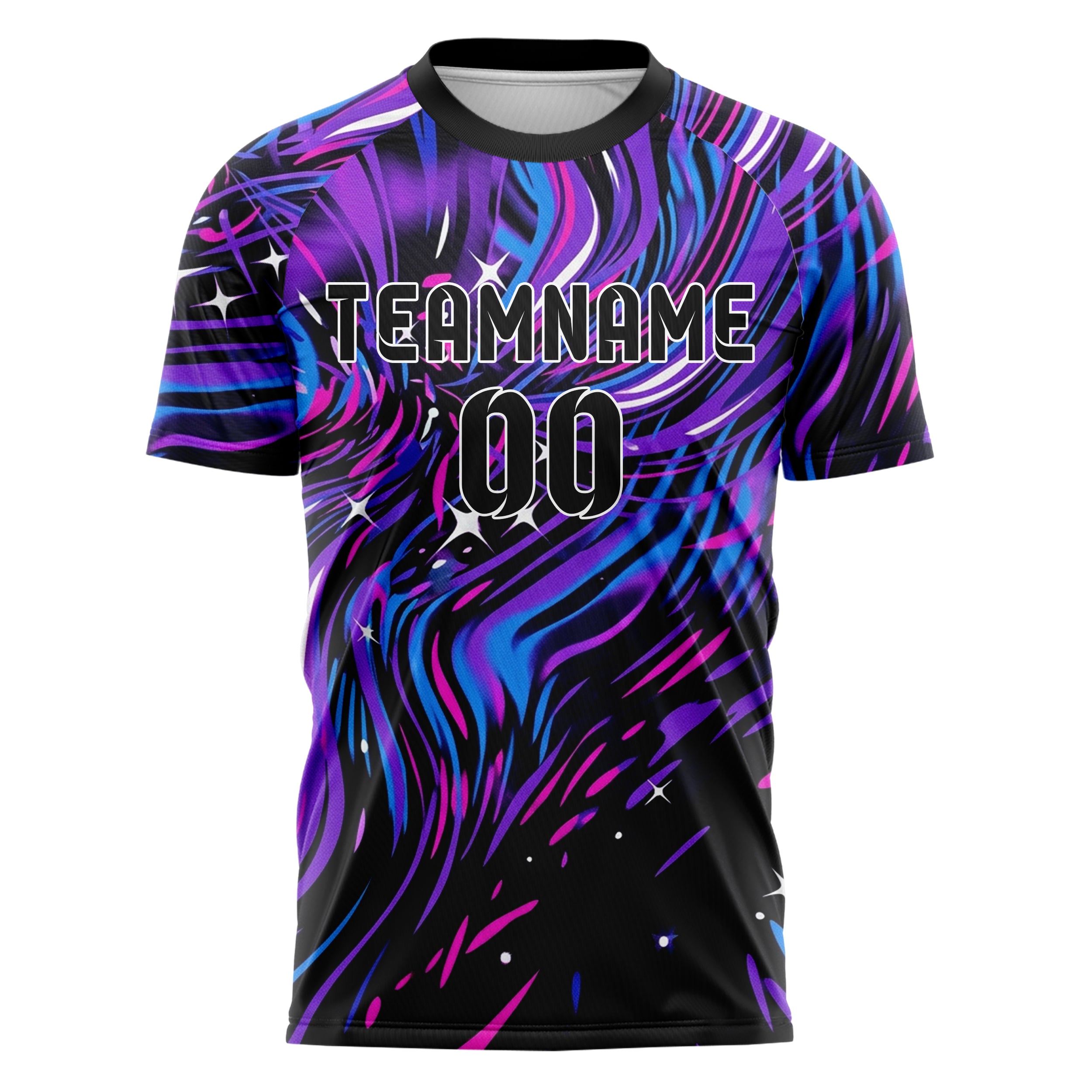 Black UV Purple Electric Blue Magenta White Liquid Light Rave Stream Custom Soccer Jersey