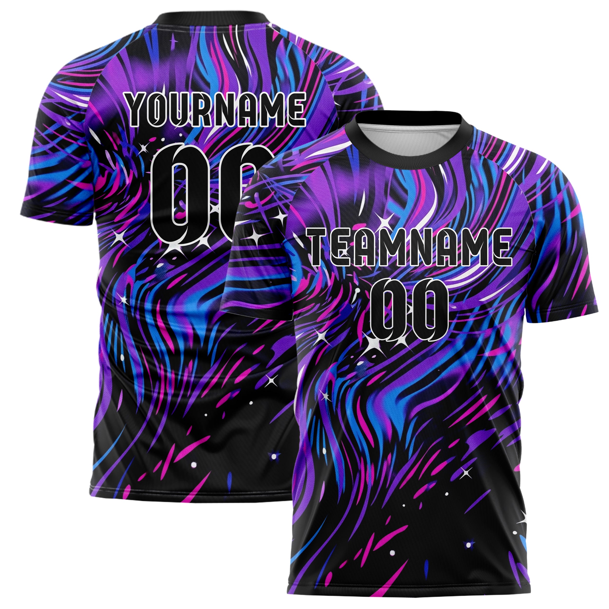 Black UV Purple Electric Blue Magenta White Liquid Light Rave Stream Custom Soccer Jersey