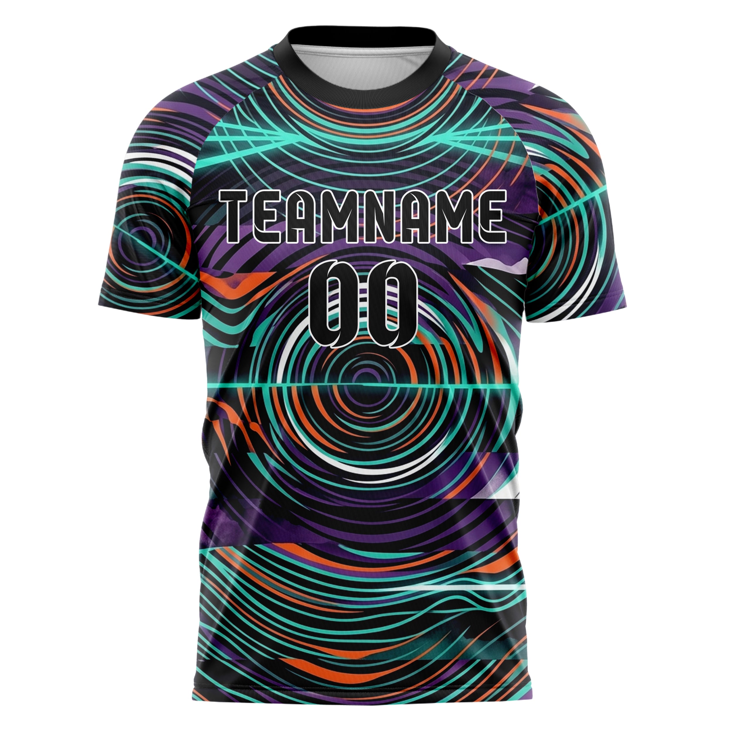 Black Teal Orange Purple White Psychedelic Ripple Network Custom Soccer Jersey