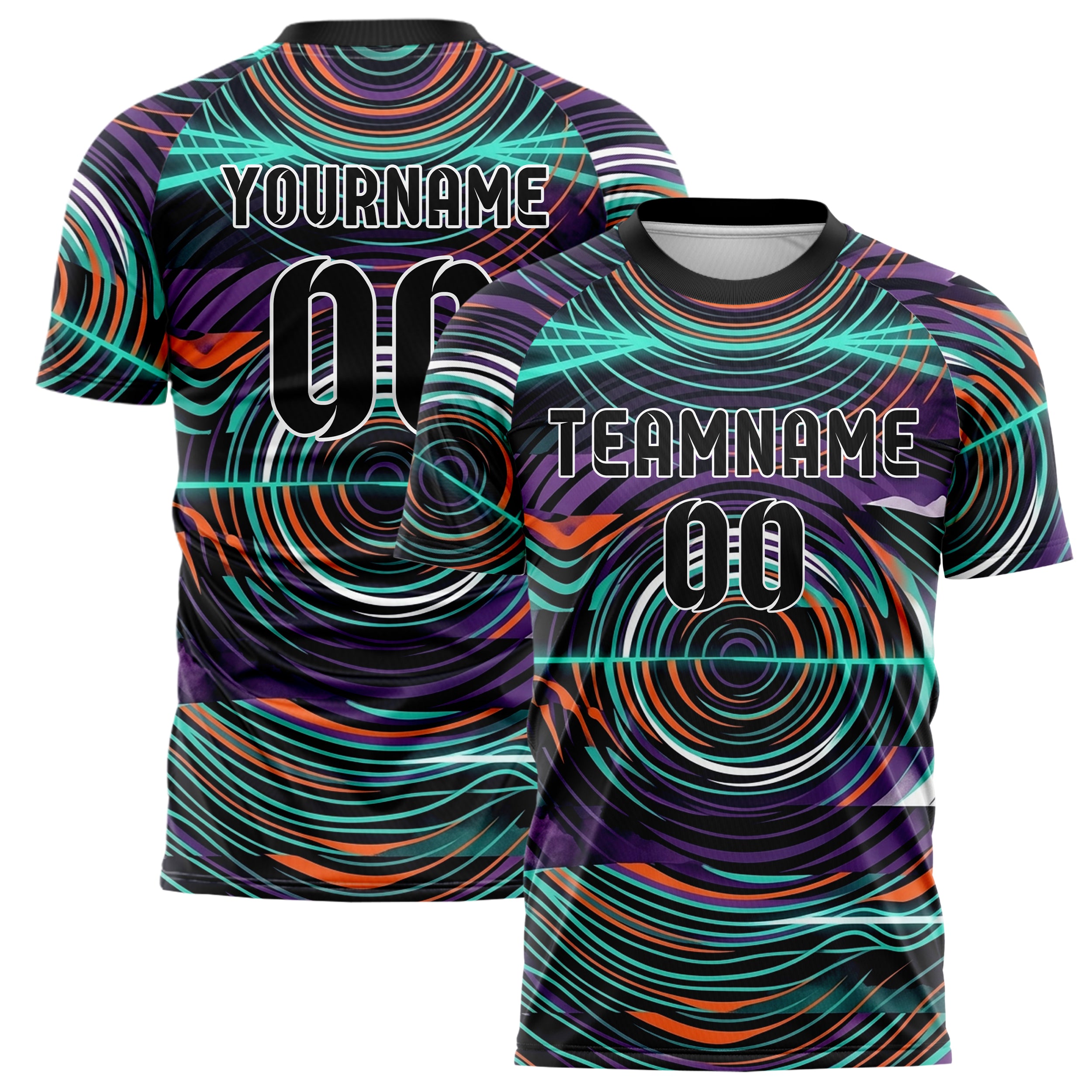 Black Teal Orange Purple White Psychedelic Ripple Network Custom Soccer Jersey