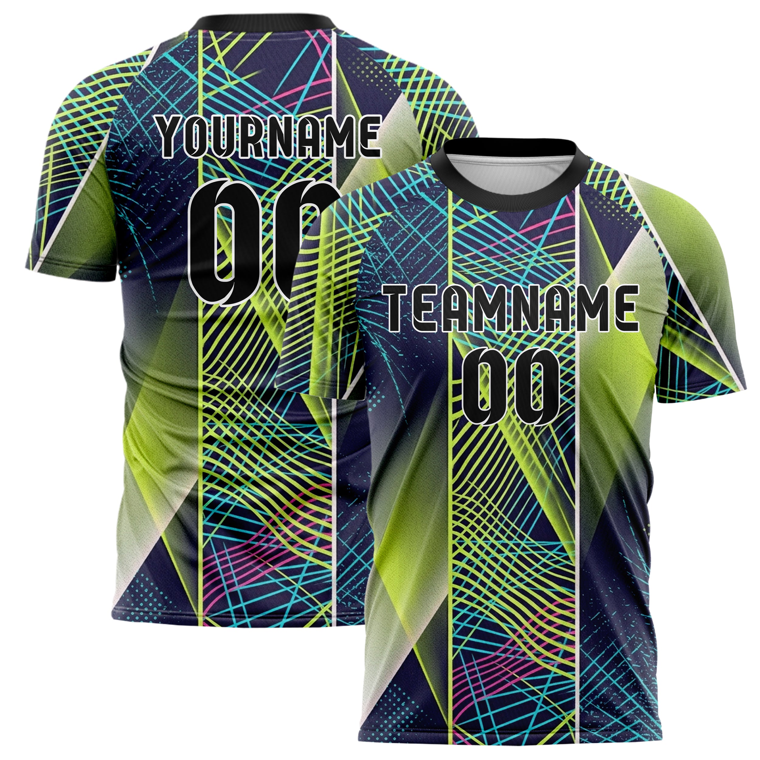Indigo Acid Lime Cyan Pink White Laserfog Grid Arena Custom Soccer Jersey