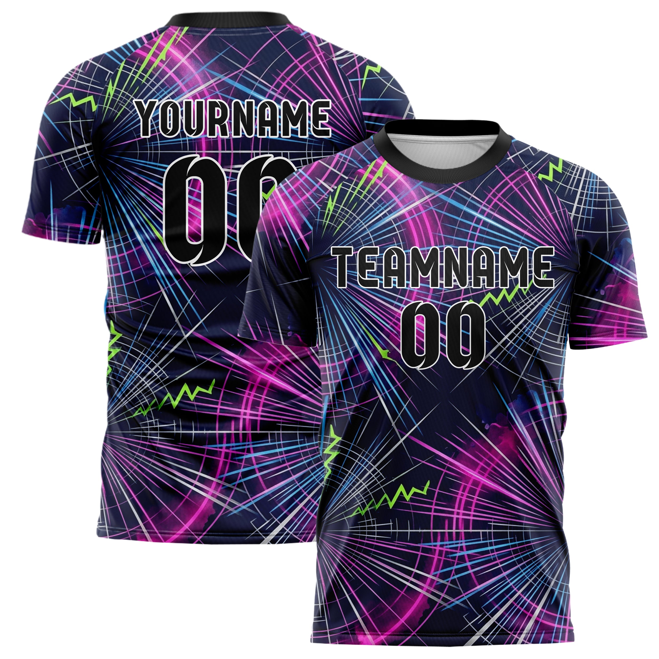 Navy Magenta Lime Blue Silver Neon Echo Bands Custom Soccer Jersey