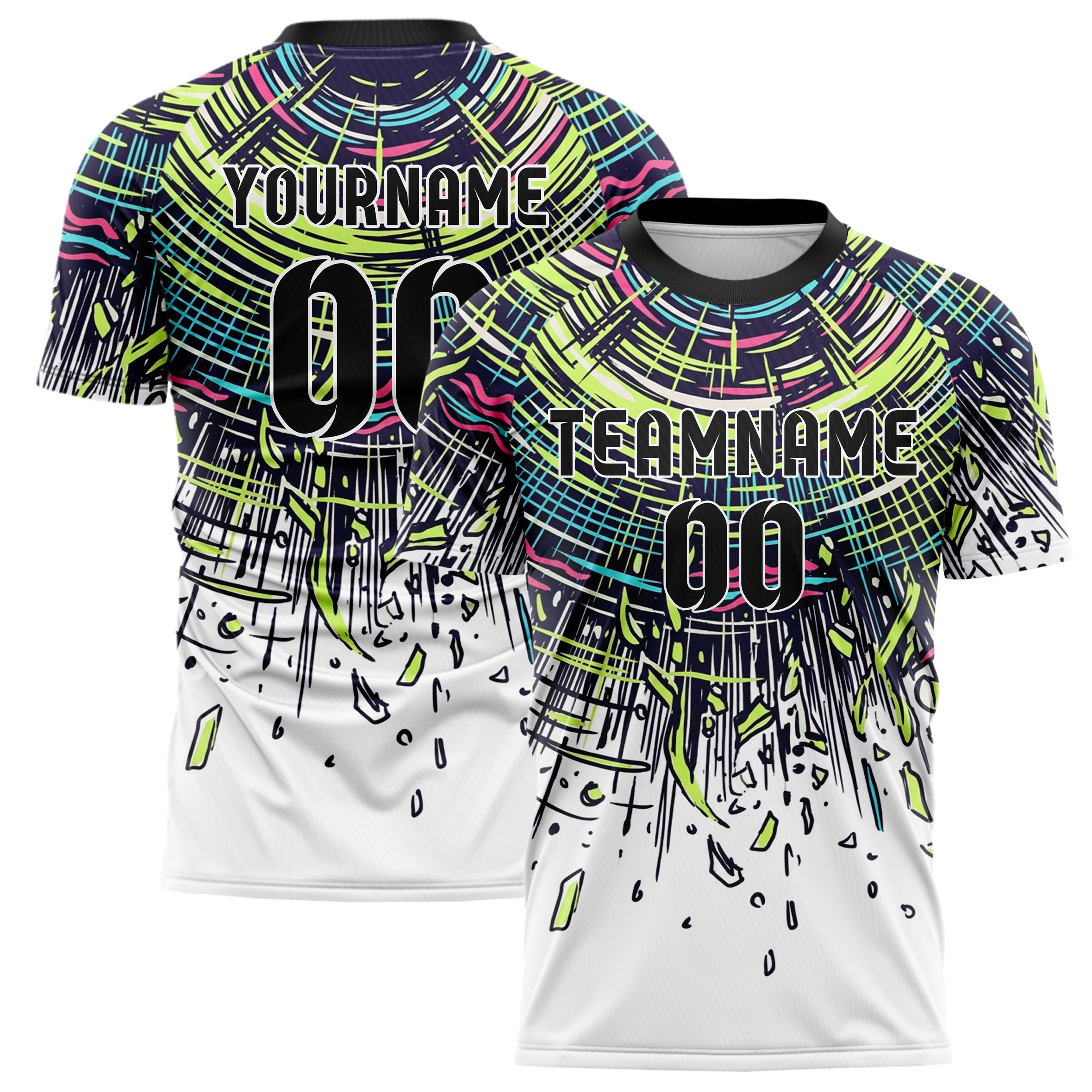 Indigo Acid Lime Cyan Pink White Strobering Web Custom Soccer Jersey