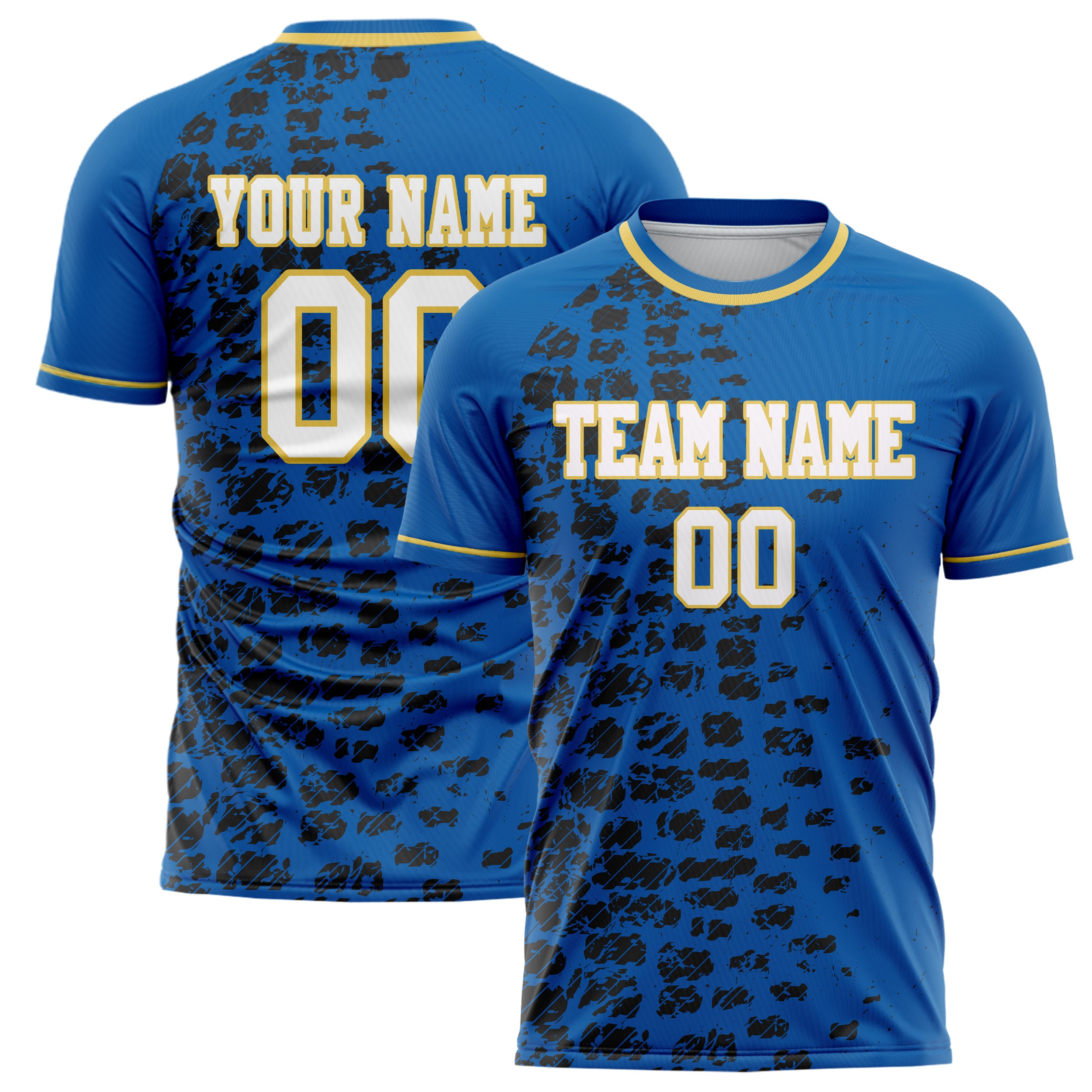Custom Blue Black Pattern Soccer Jersey