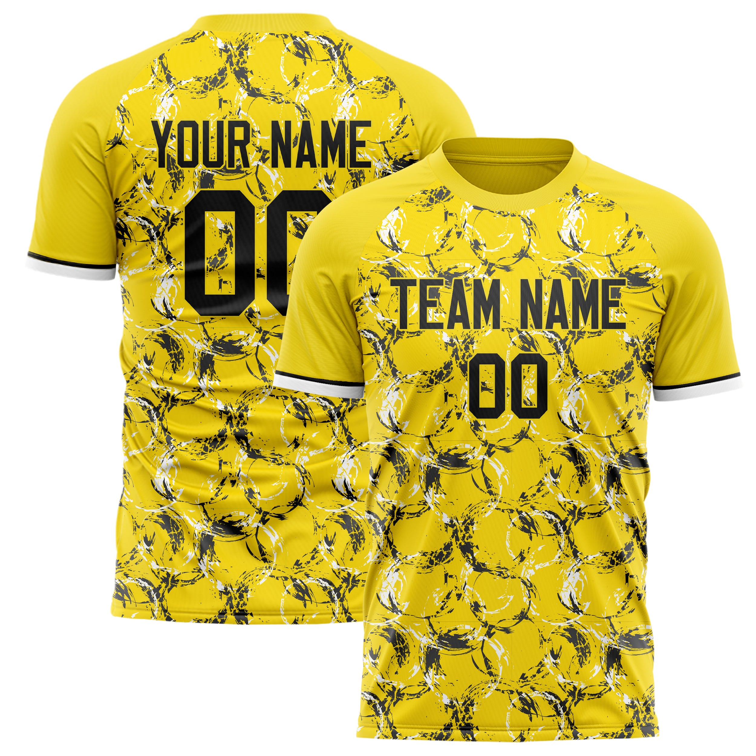 Custom Yellow Black Pattern Soccer Jersey