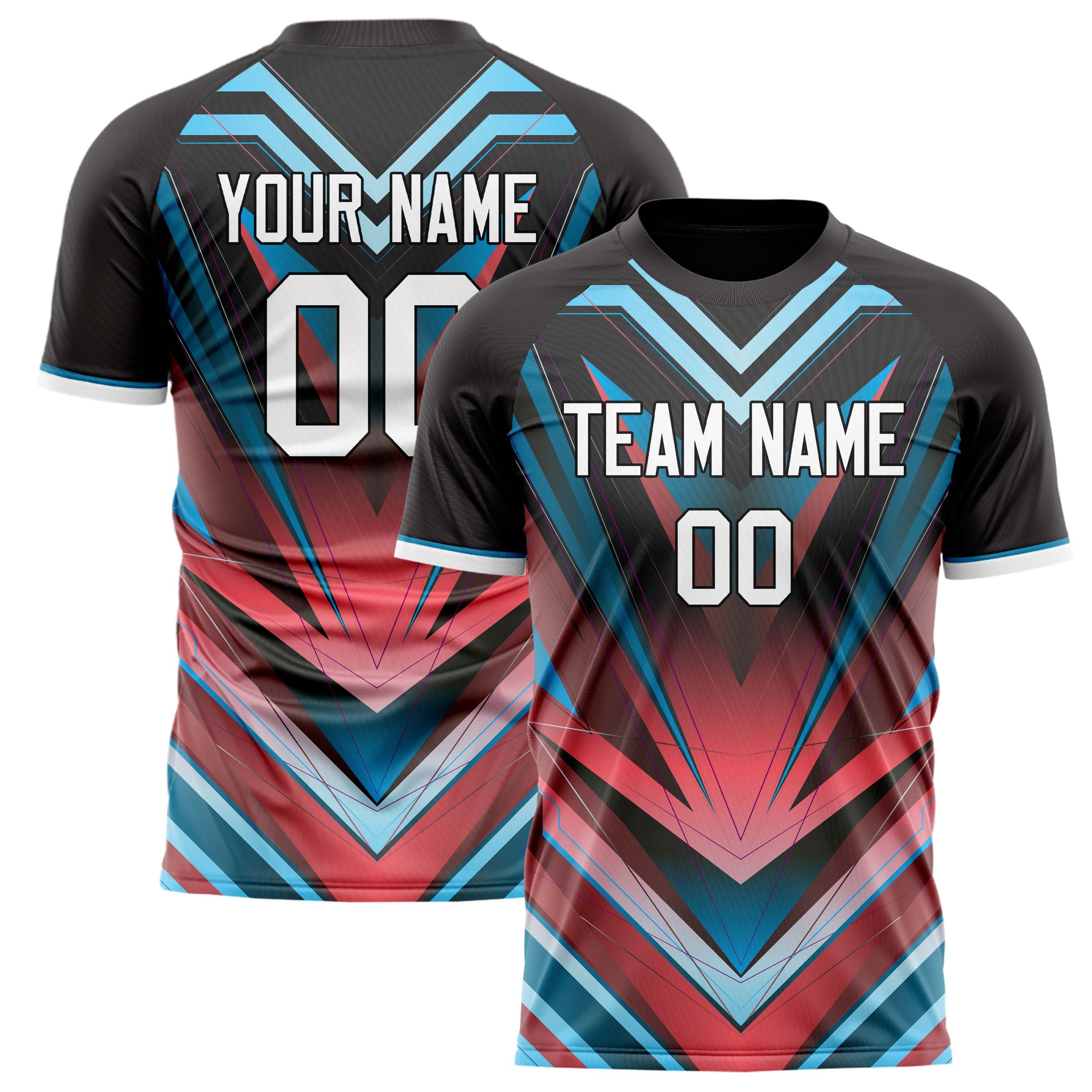 Custom Black Red Pattern Soccer Jersey