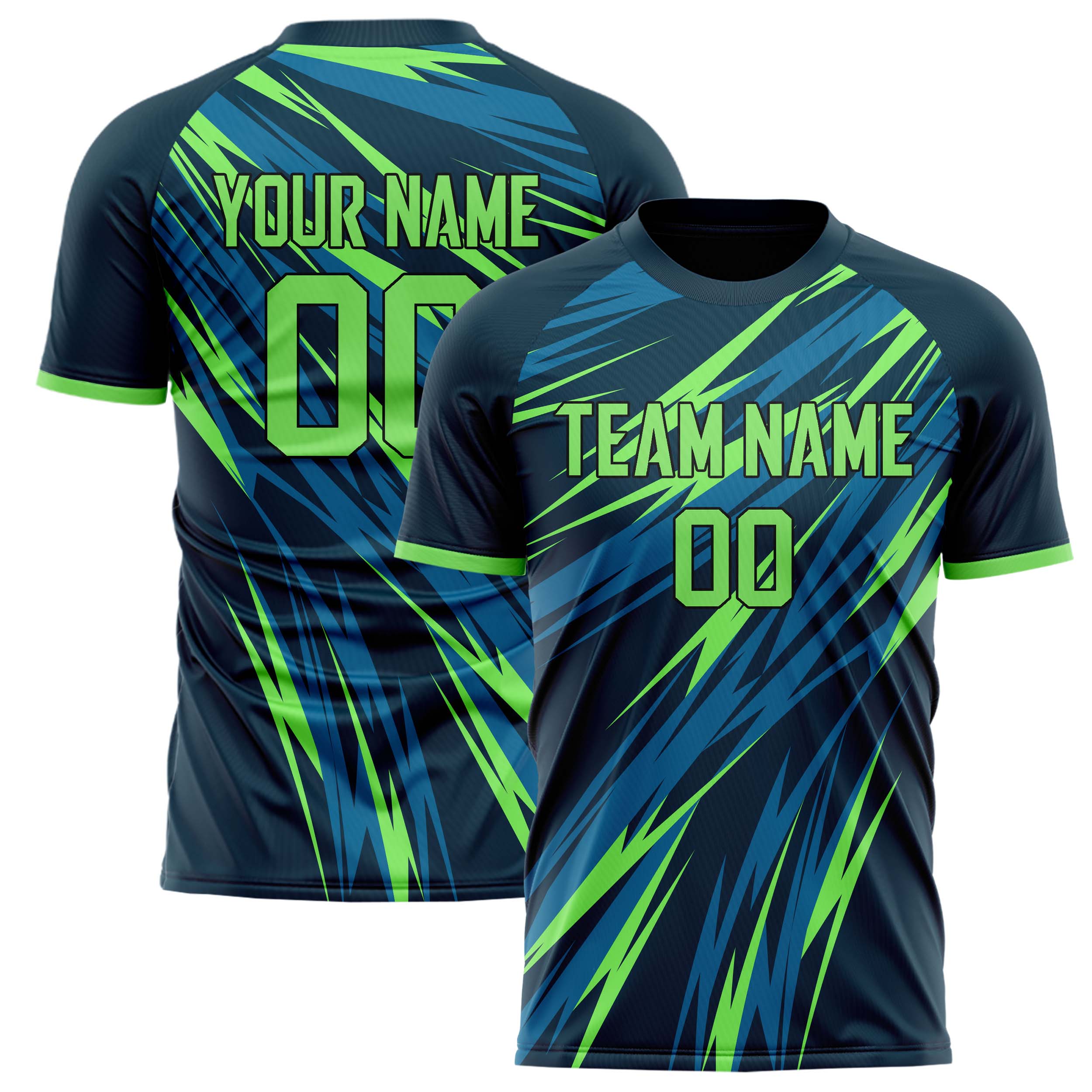Custom Navy Neon Green Pattern Soccer Jersey