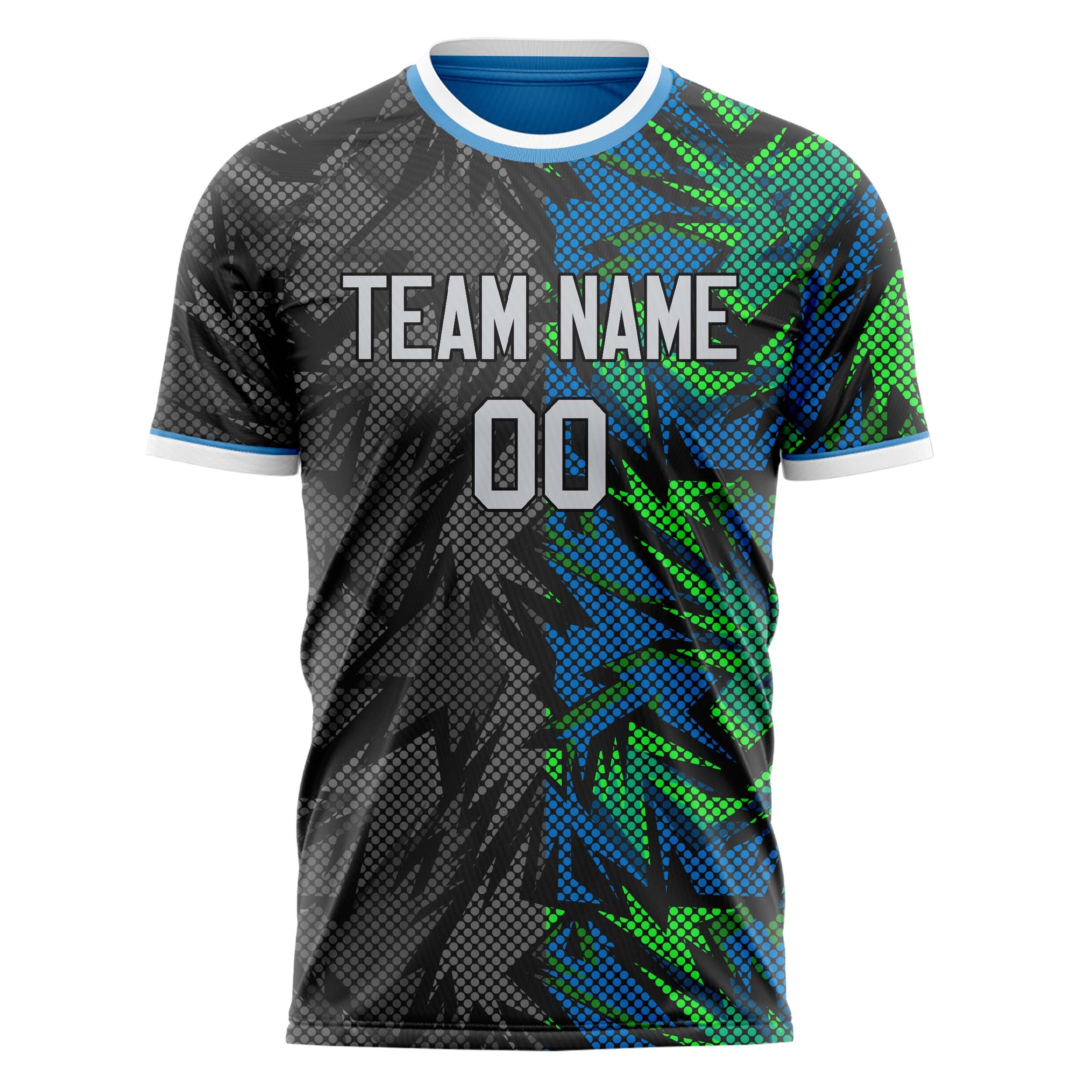 Custom Black Green Pattern Soccer Jersey
