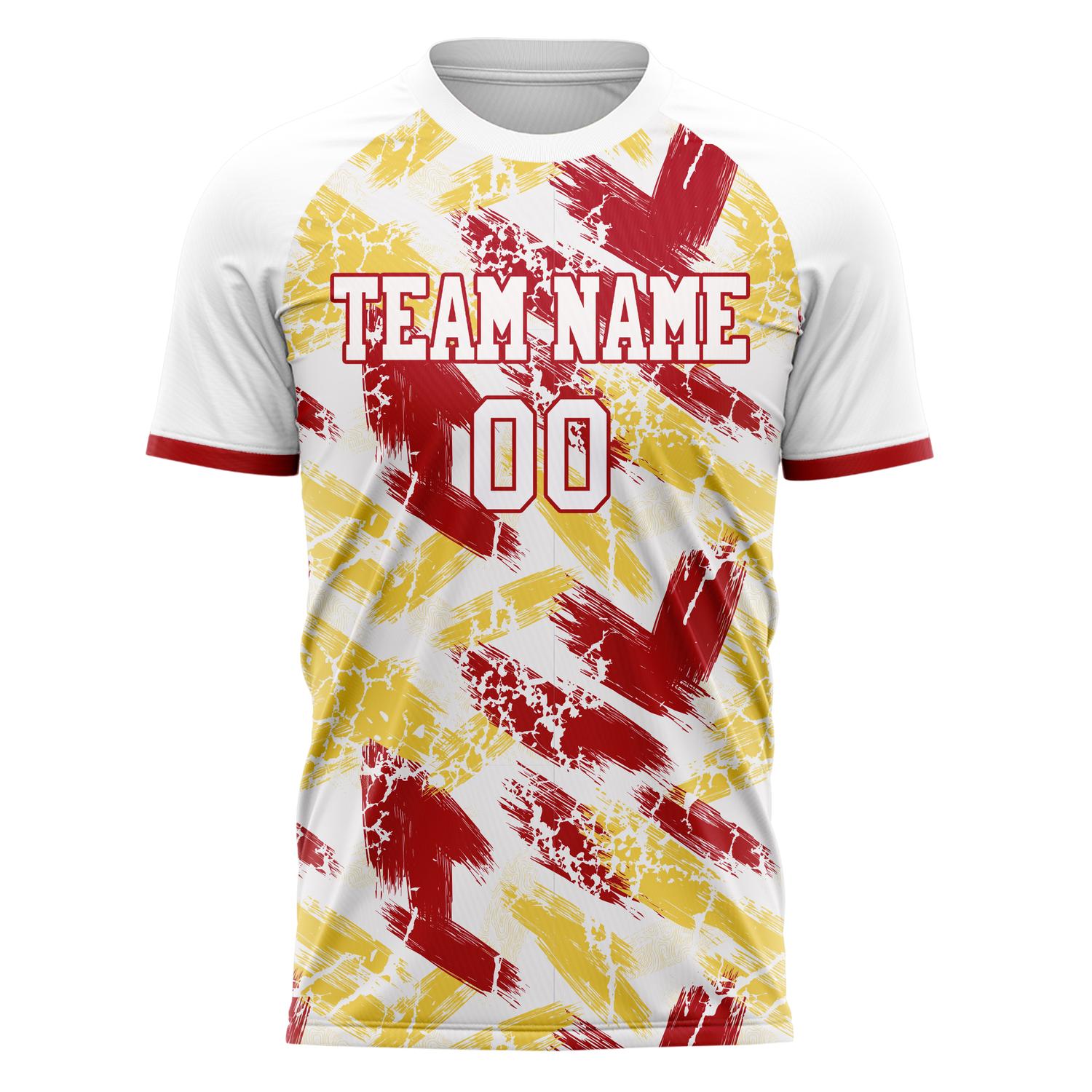 Custom White Red Pattern Soccer Jersey