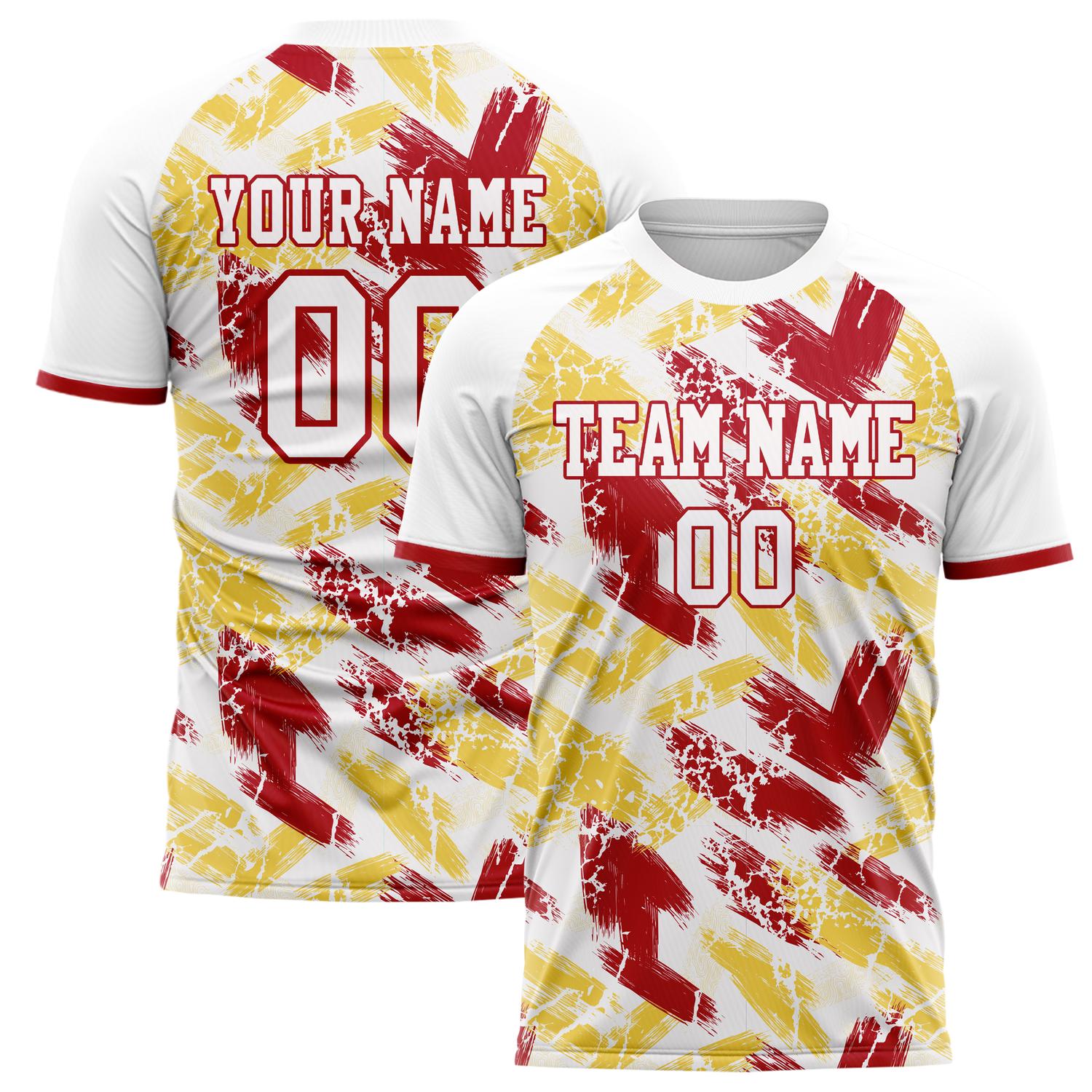 Custom White Red Pattern Soccer Jersey FT02240808JC044