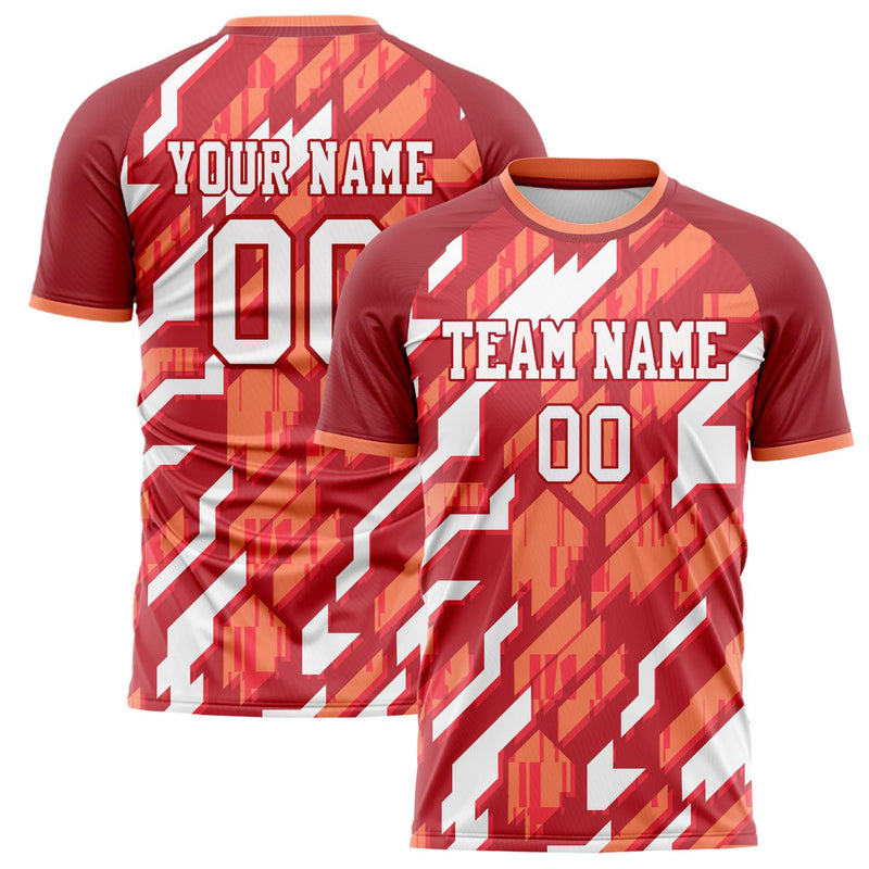 Custom Red White Pattern Soccer Jersey FT02240808JC045