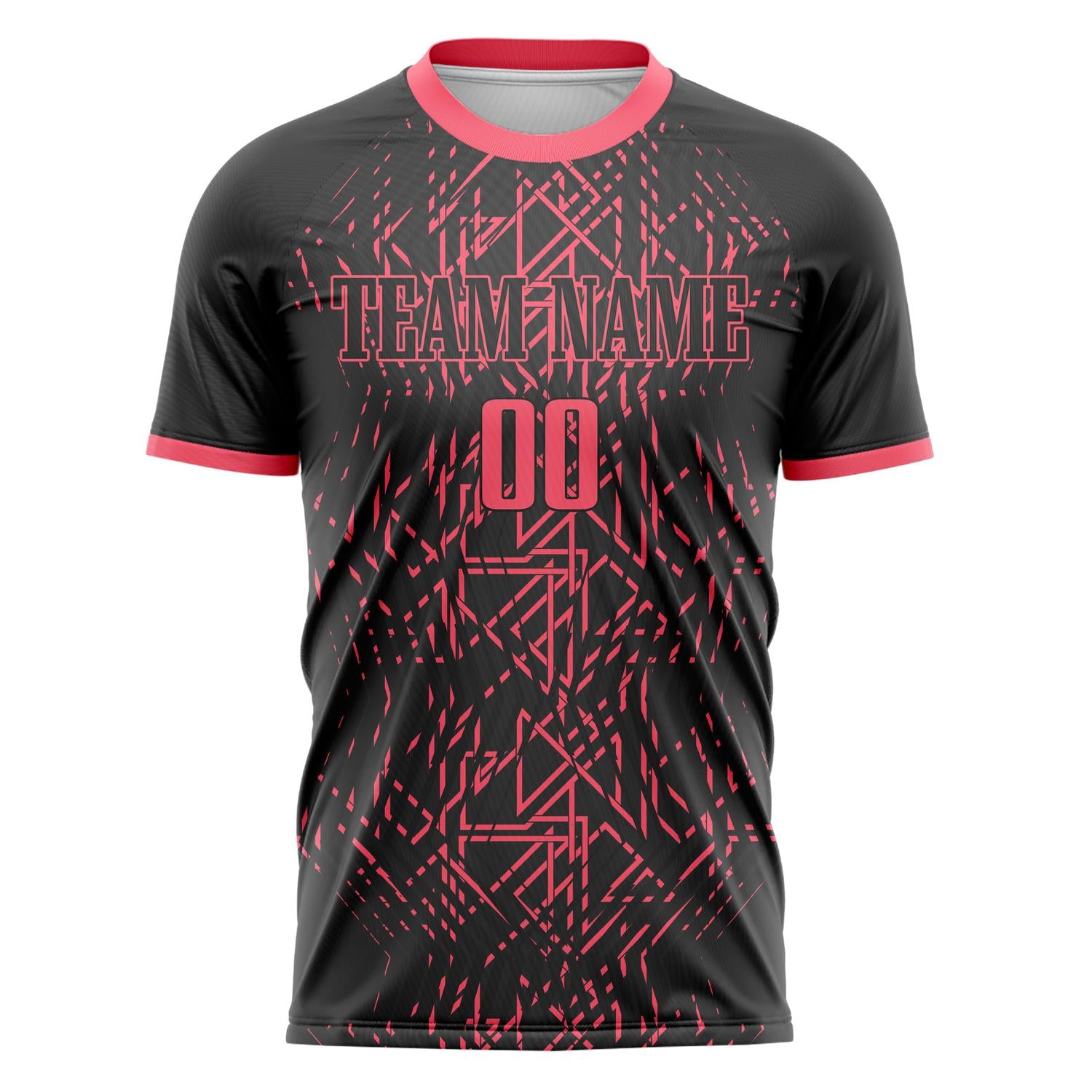 Custom Black Pink Pattern Soccer Jersey