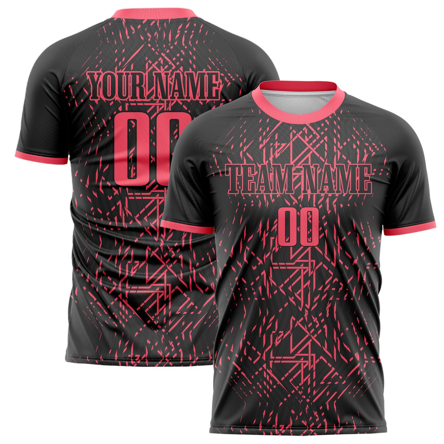 Custom Black Pink Pattern Soccer Jersey FT02240808JC047