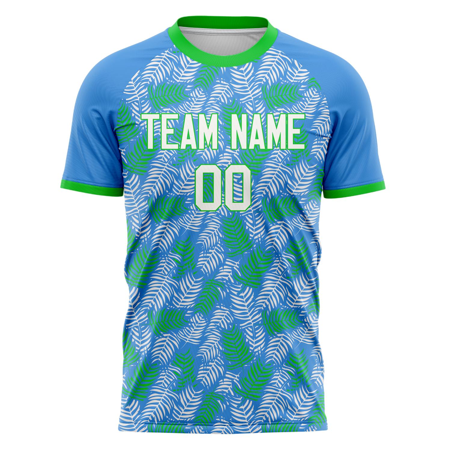 Custom Blue Kelly Green Pattern Soccer Jersey