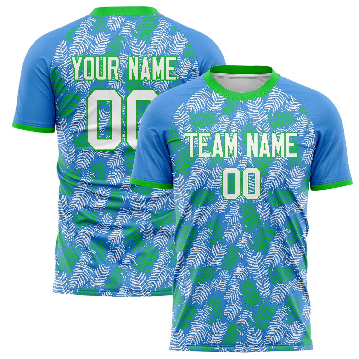 Custom Blue Kelly Green Pattern Soccer Jersey FT02240808JC049